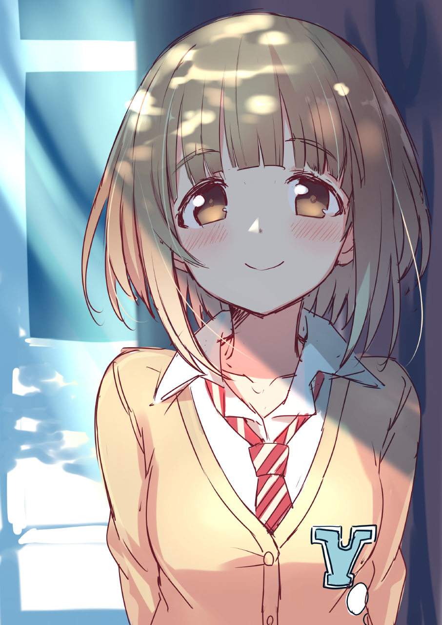 Anime girl with blond hair in school uniform HD Phone Wallpaper