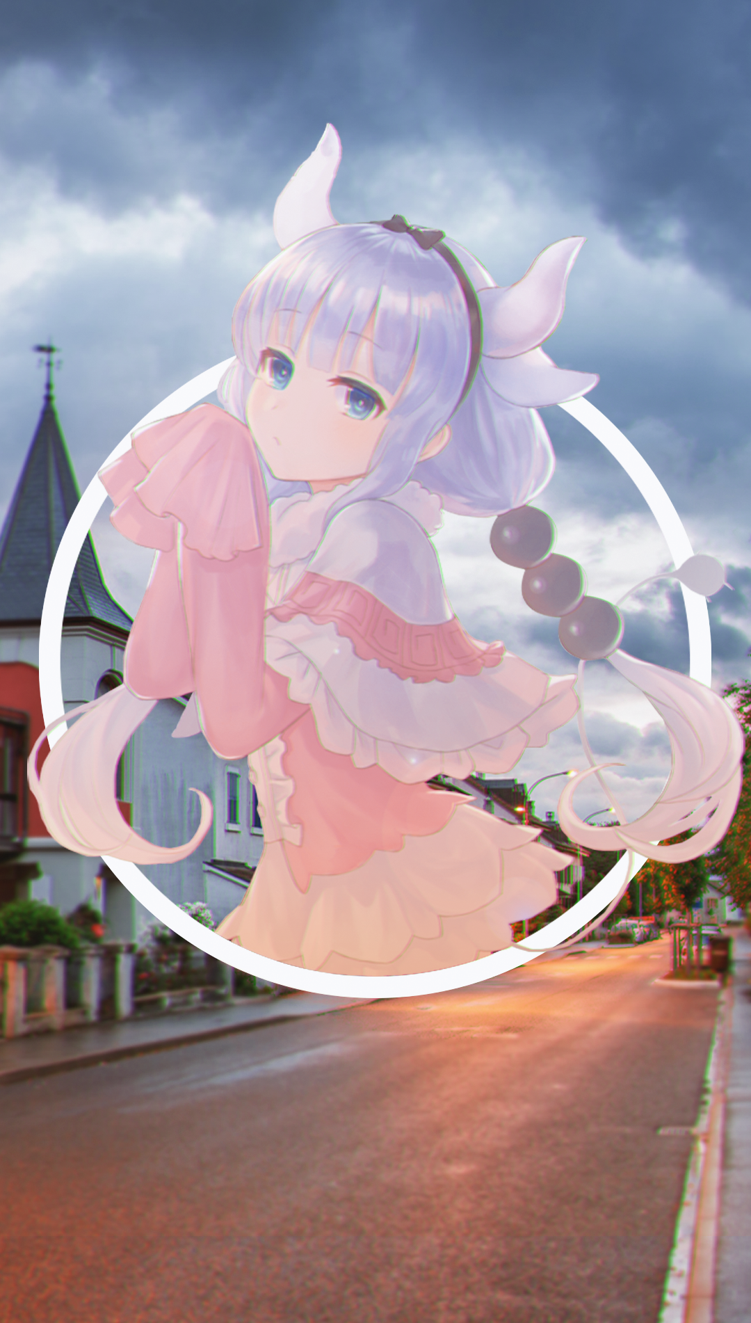 Anime girl with horns and tail in a circle HD Phone Wallpaper