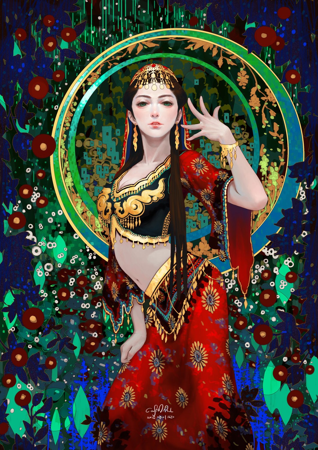Woman in traditional Indian attire with ornate jewelry HD Phone Wallpaper