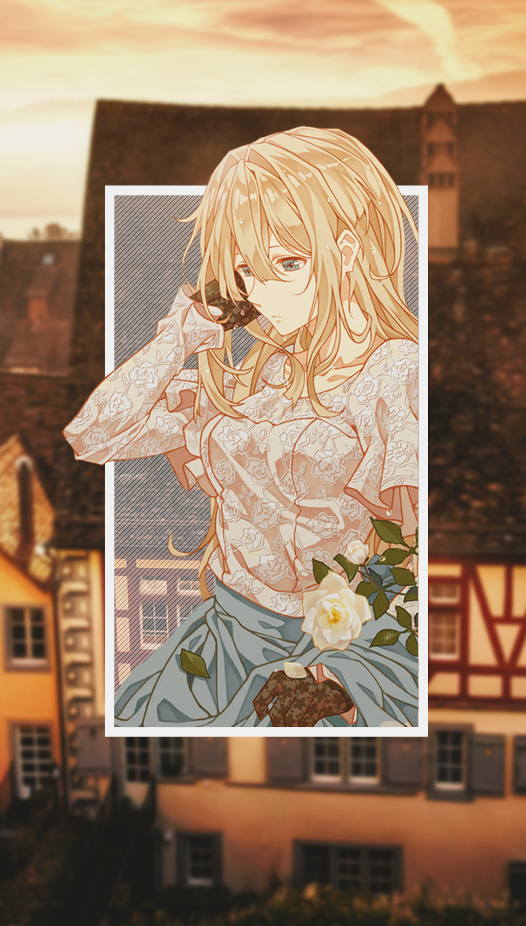 Anime girl with blonde hair holding a mask HD Phone Wallpaper