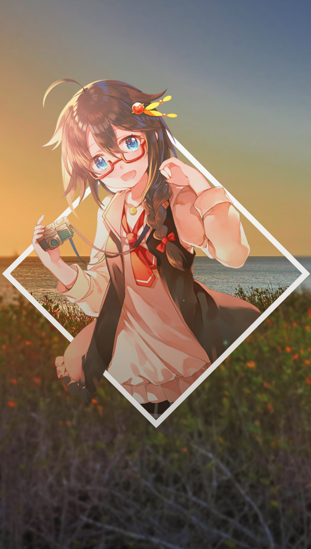 Shigure from Kantai Collection holding a camera HD Phone Wallpaper