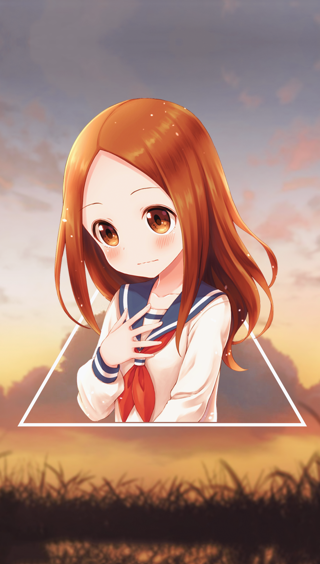 Anime girl in sailor uniform against sunset sky HD Phone Wallpaper