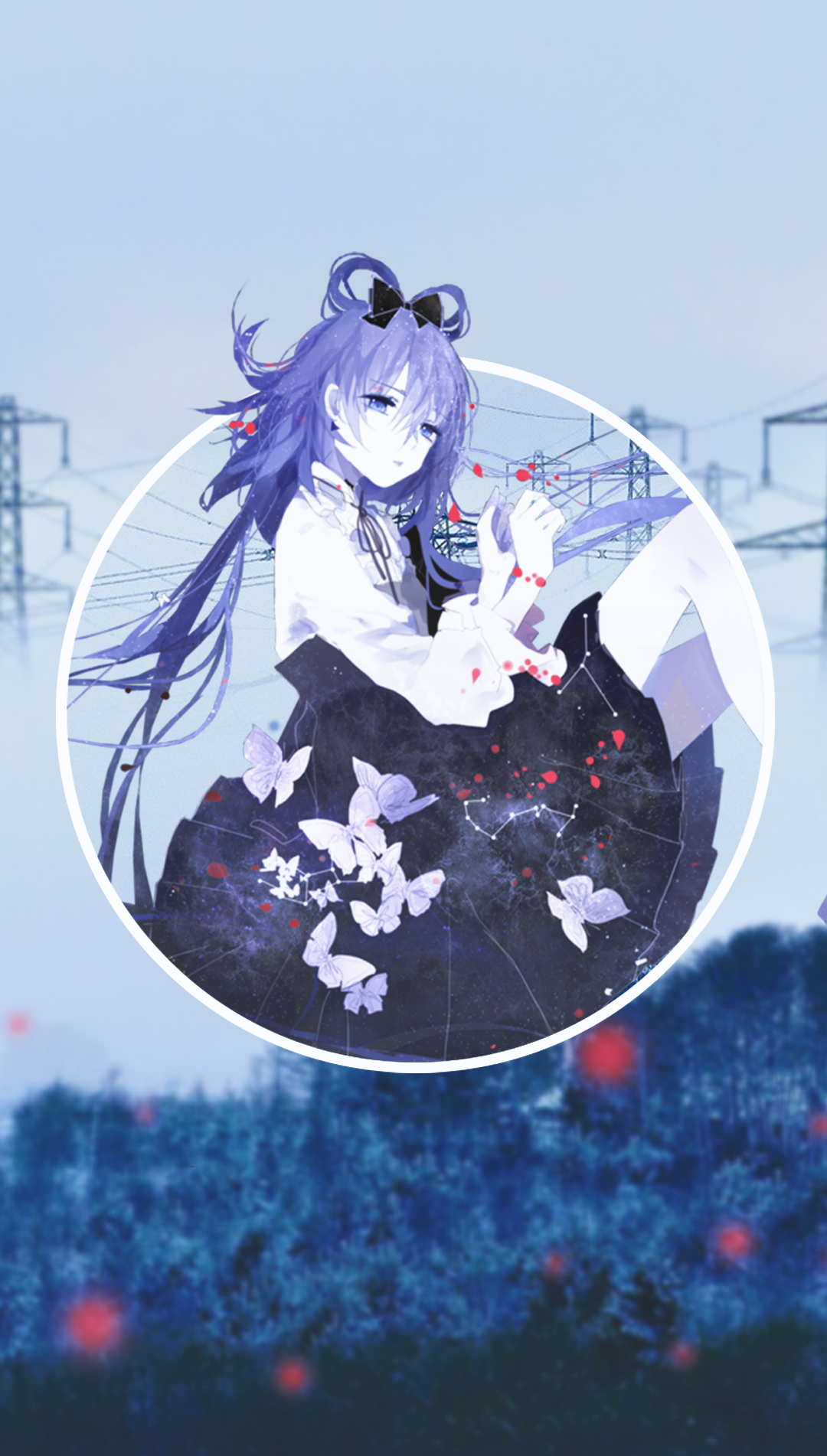 Anime girl with blue hair and butterflies HD Phone Wallpaper