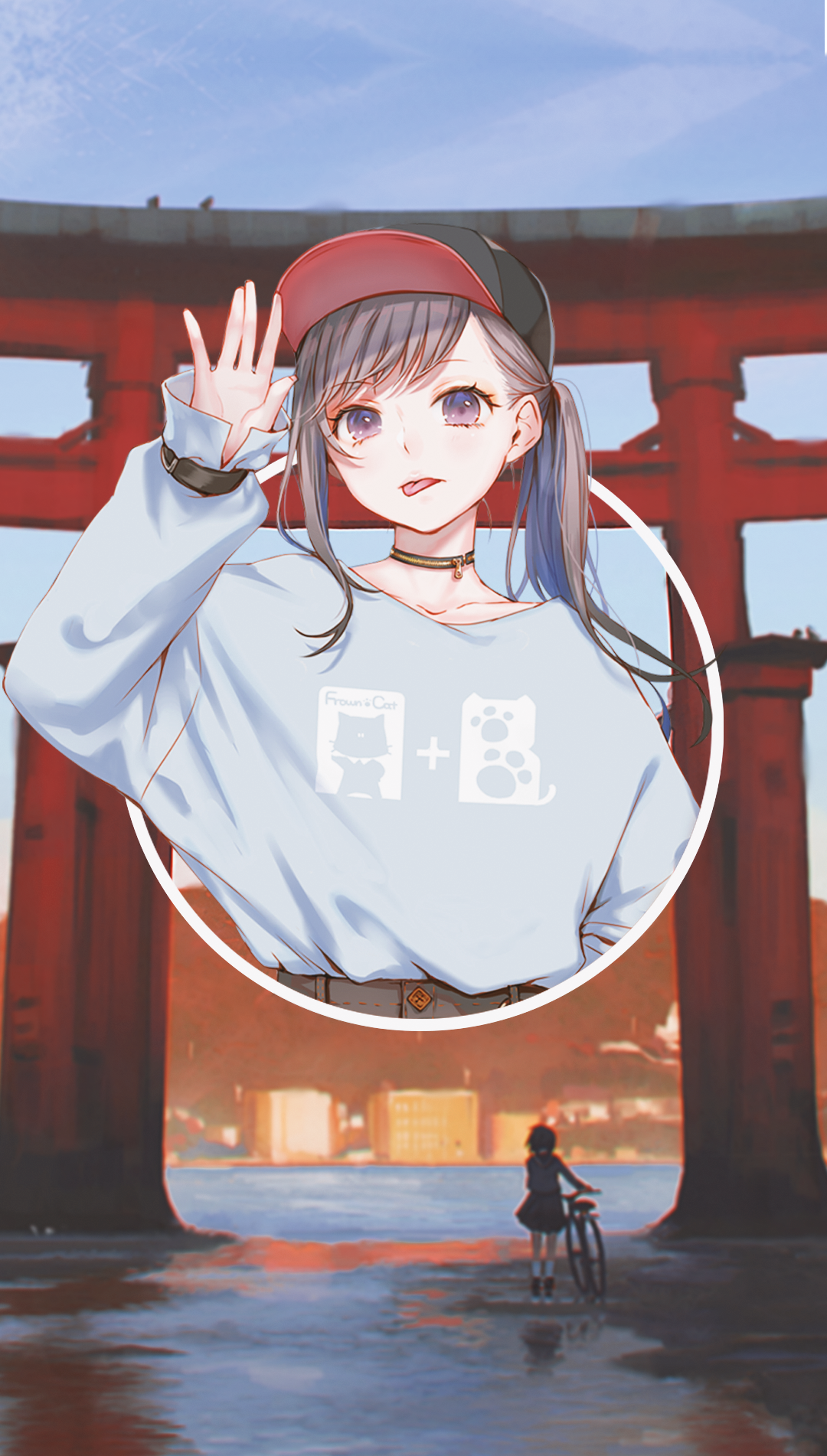 Anime girl with pigtails and a baseball cap HD Phone Wallpaper