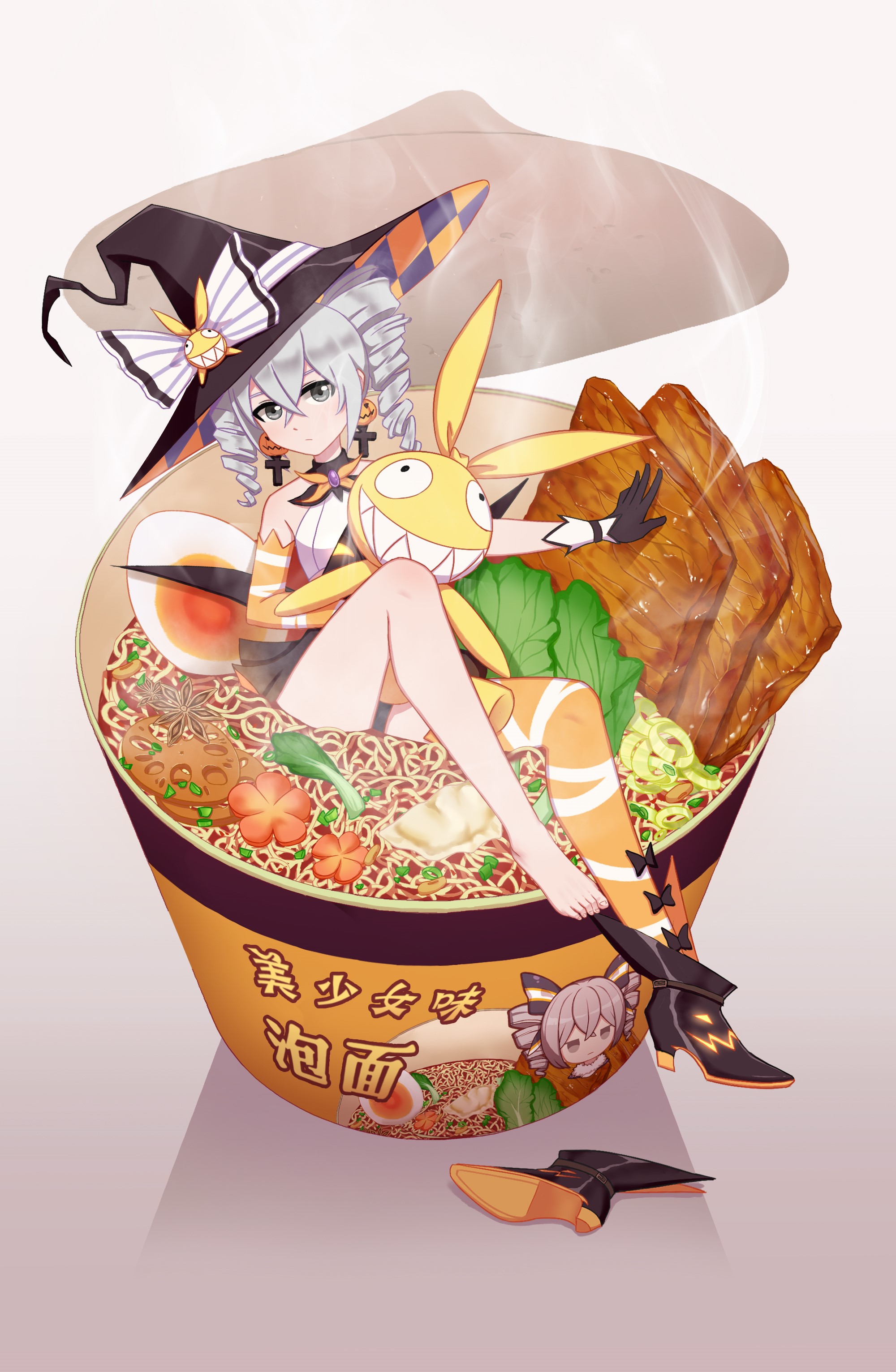 Bronya Zaychik from Honkai Impact in a ramen cup HD Phone Wallpaper