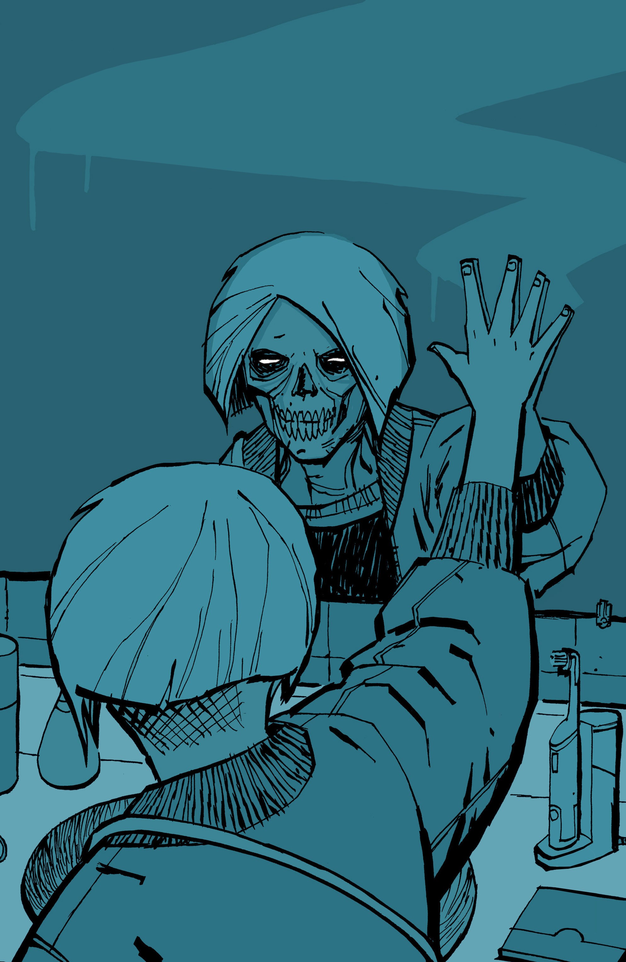 Skeleton woman in bathroom looking in mirror HD Phone Wallpaper