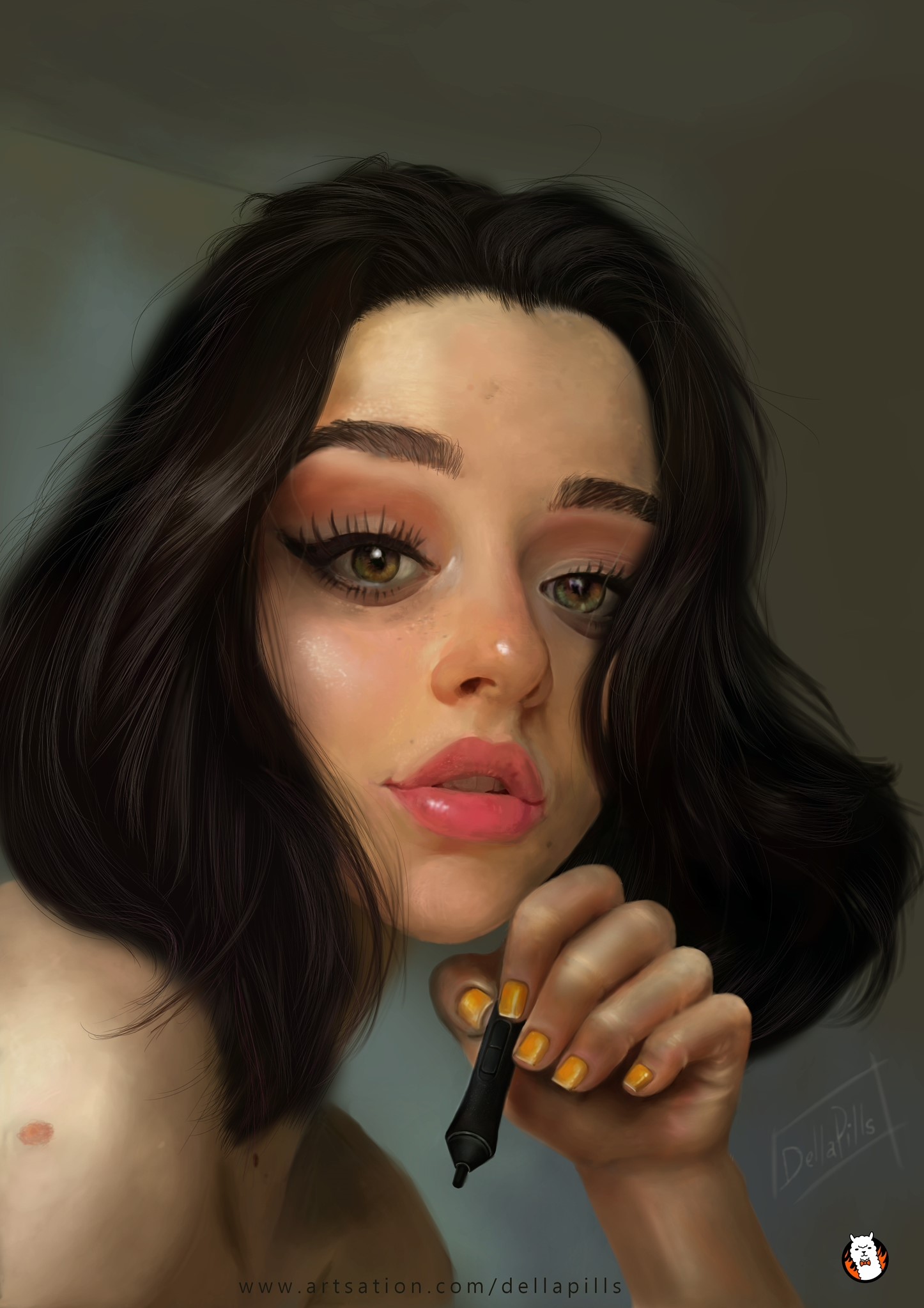 Digital painting of a woman holding a cigarette HD Phone Wallpaper