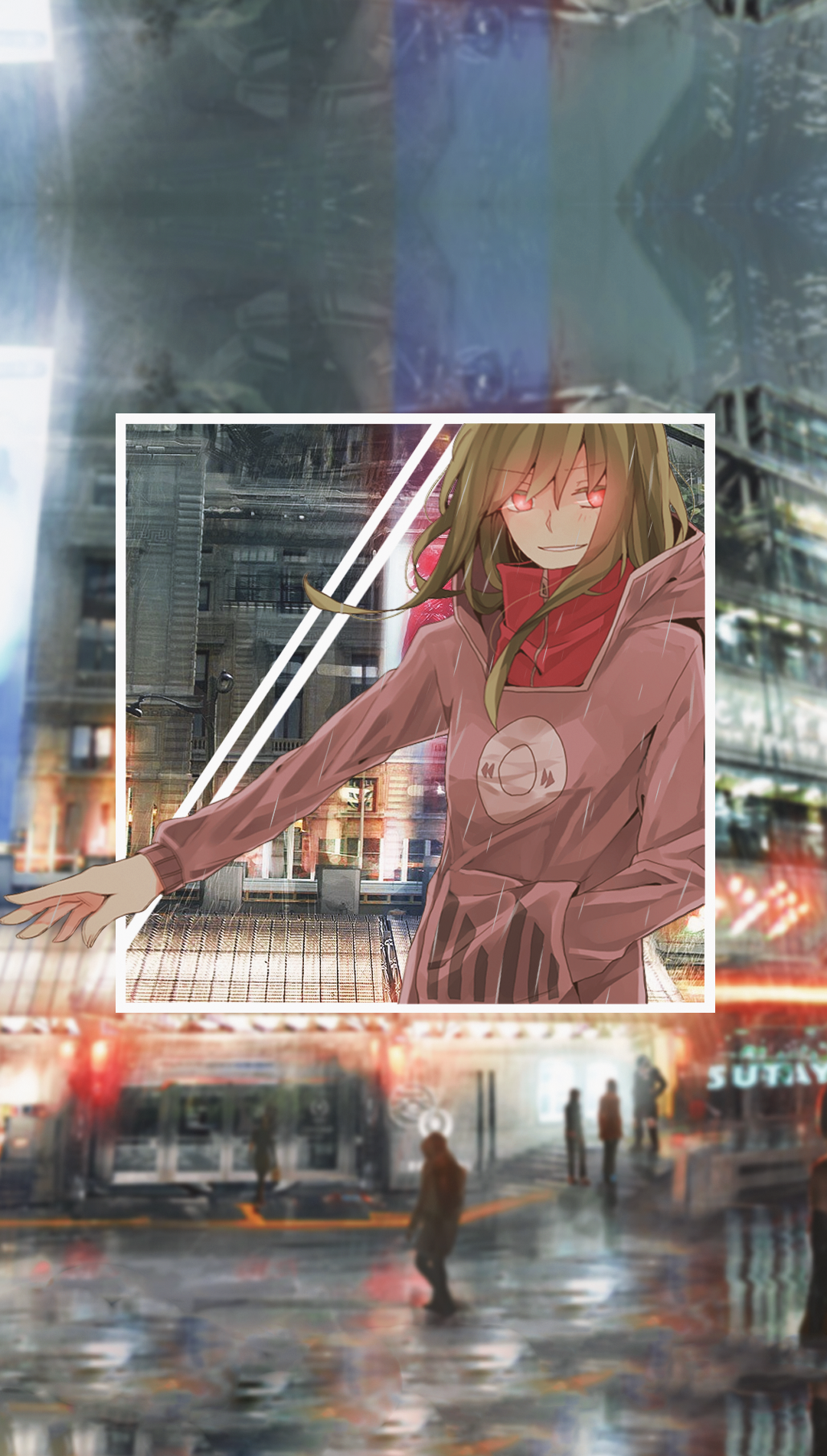 Anime girl with red eyes in a pink hoodie HD Phone Wallpaper
