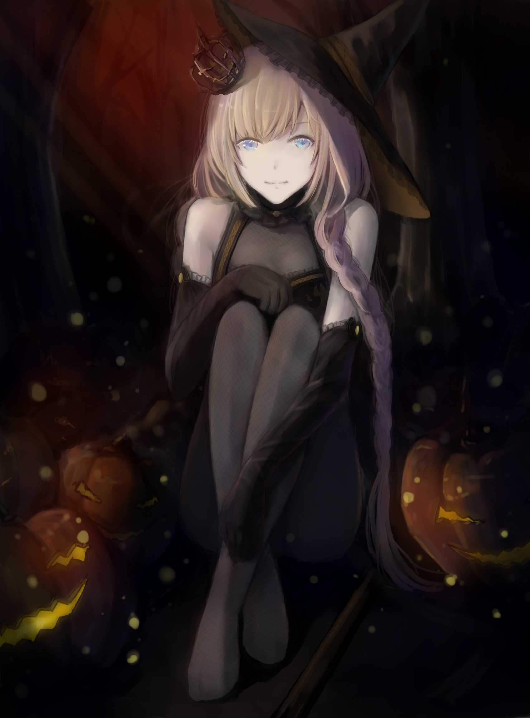 Anime witch girl with blonde hair and blue eyes HD Phone Wallpaper