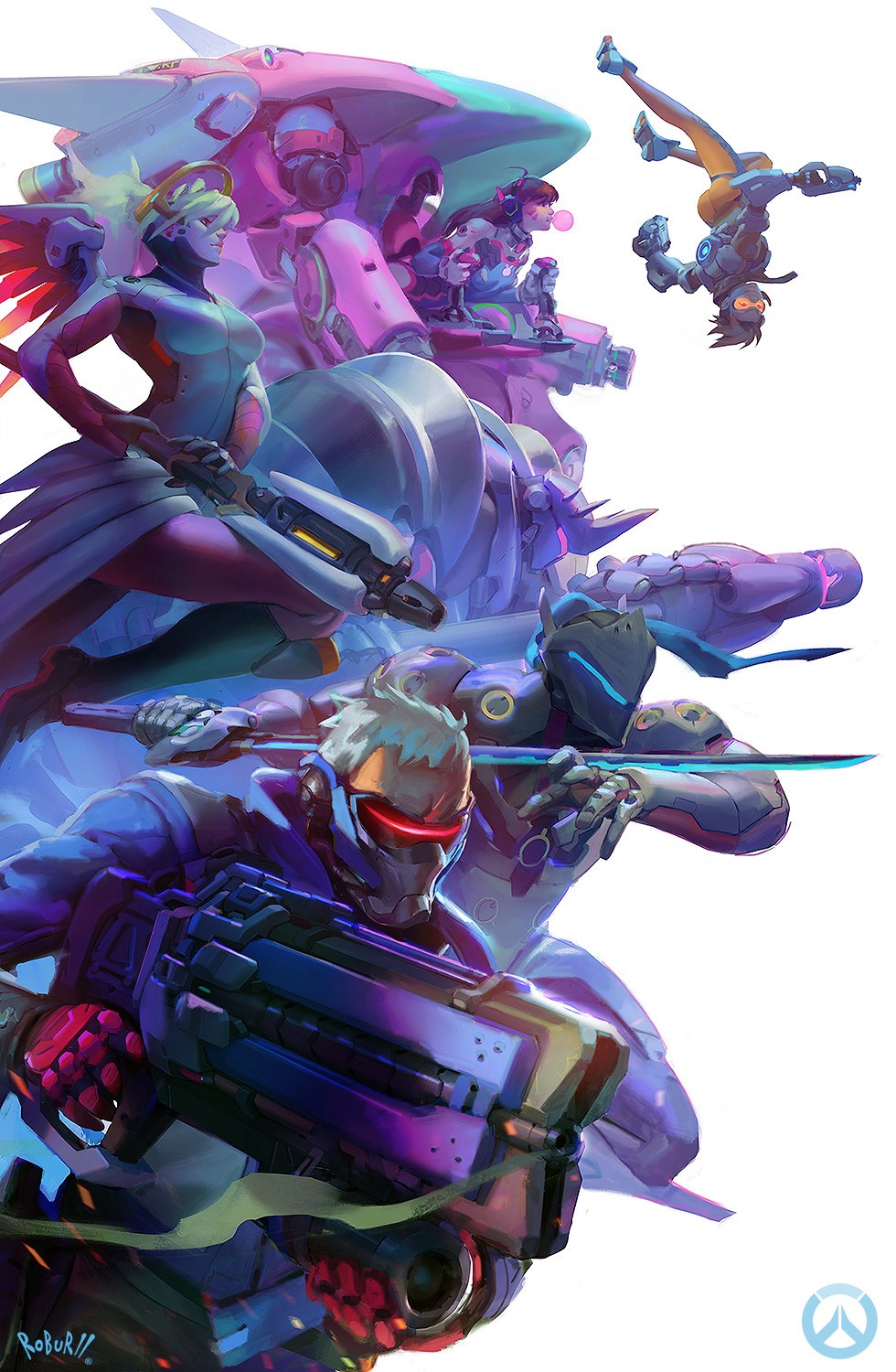 Overwatch characters including D.Va, Mercy, Soldier: 76, Genji, and Tracer HD Phone Wallpaper