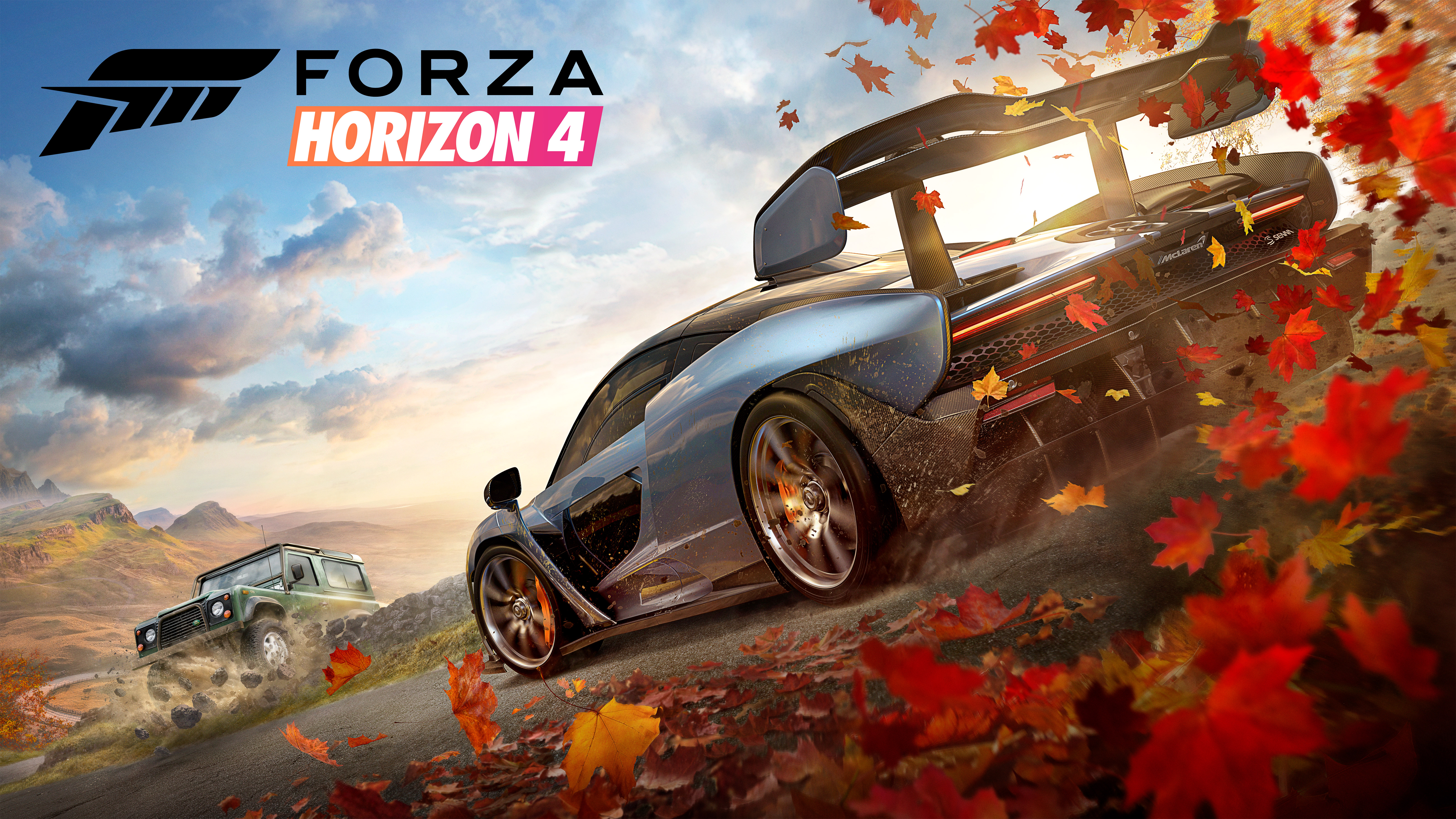 Forza Horizon 4 game cover with cars and autumn leaves HD Wallpaper
