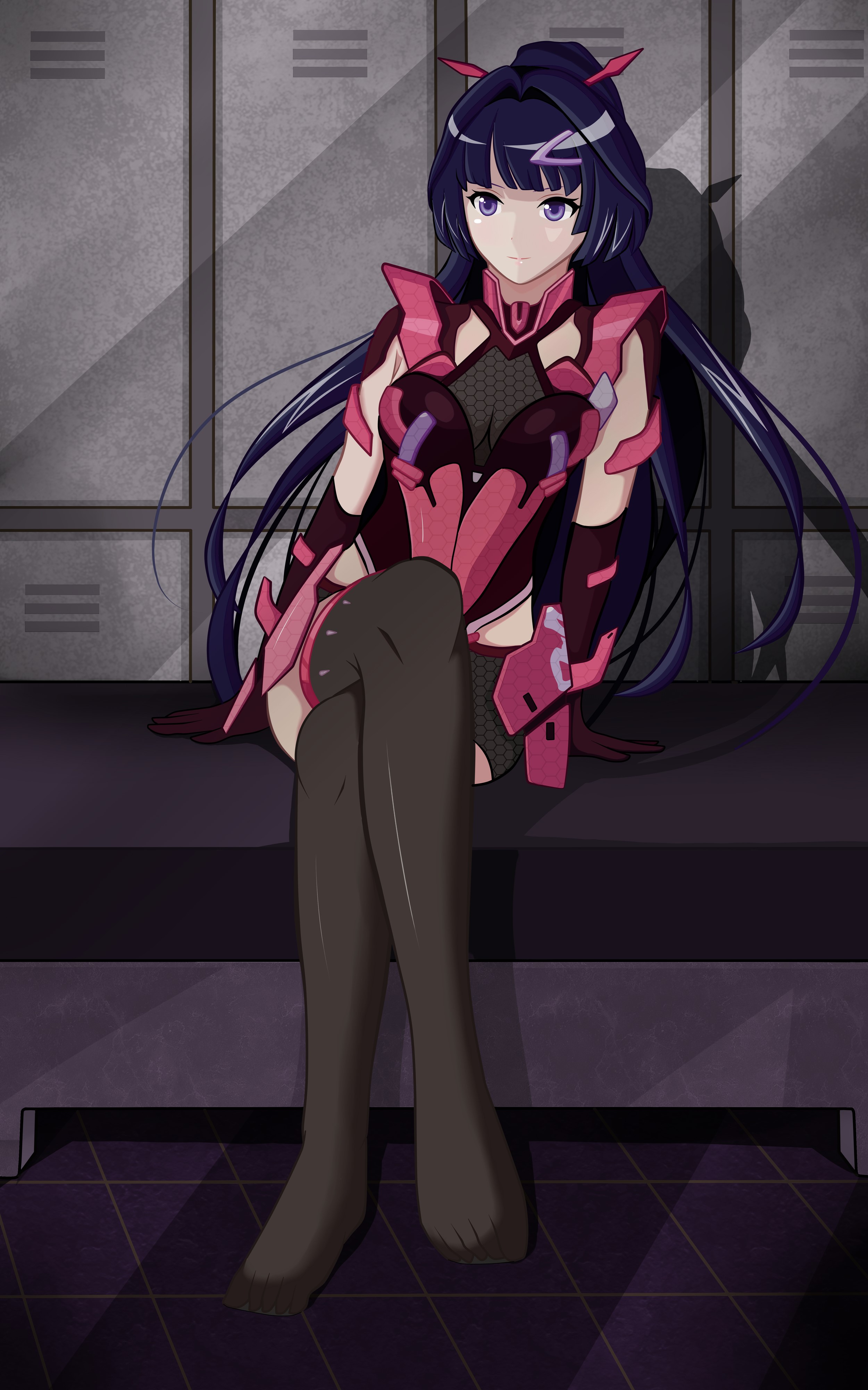 Mei from Honkai Impact sitting in a locker room HD Phone Wallpaper