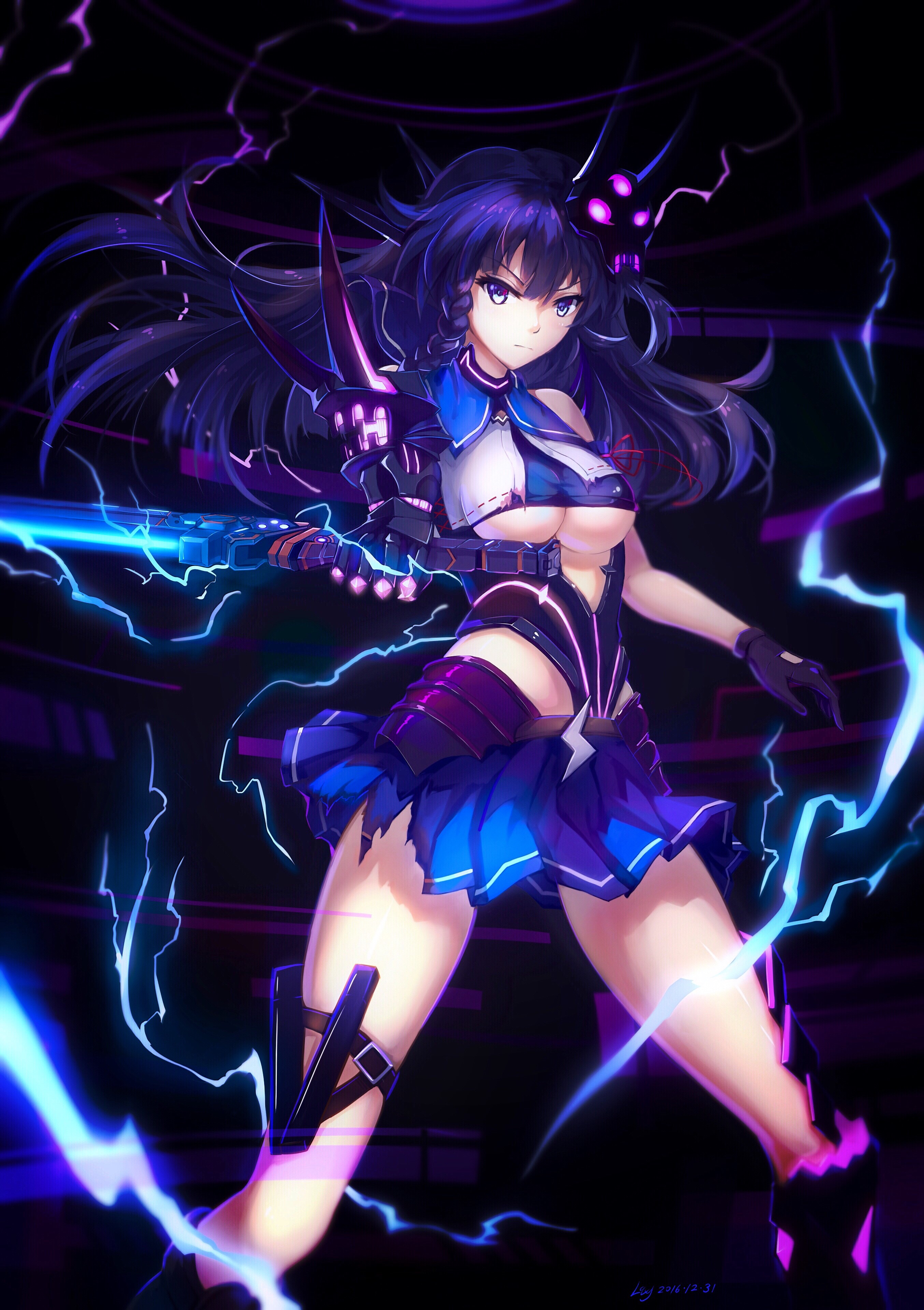 Mei from Honkai Impact with a lightning sword HD Phone Wallpaper