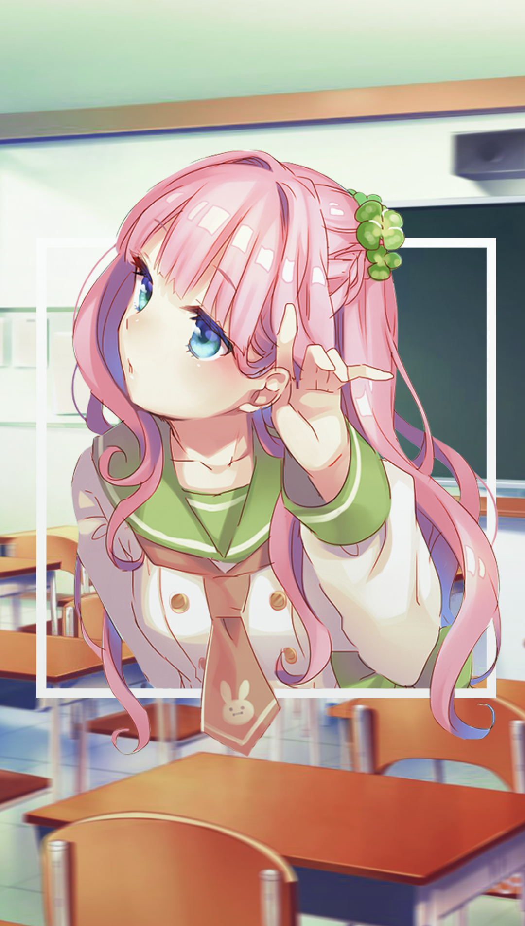 Anime girl with pink hair in a classroom HD Phone Wallpaper