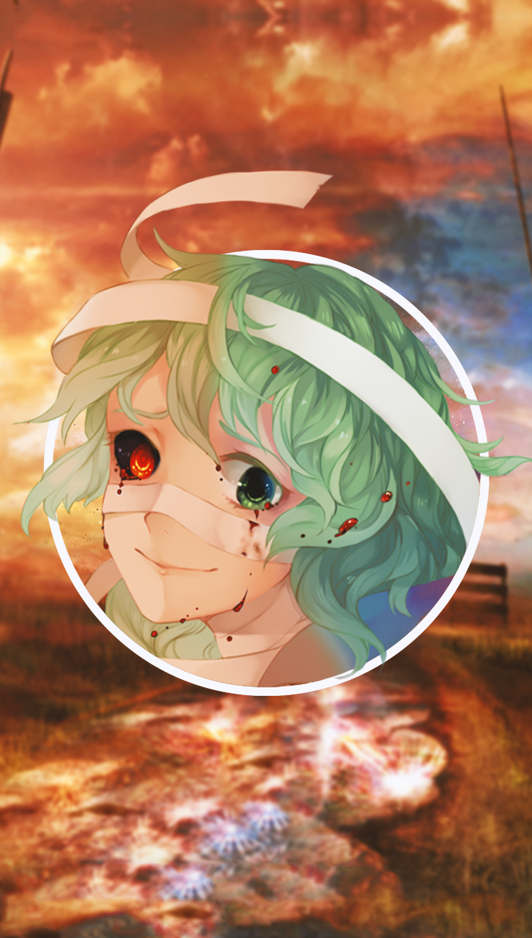 Anime girl with green hair and bandages HD Phone Wallpaper