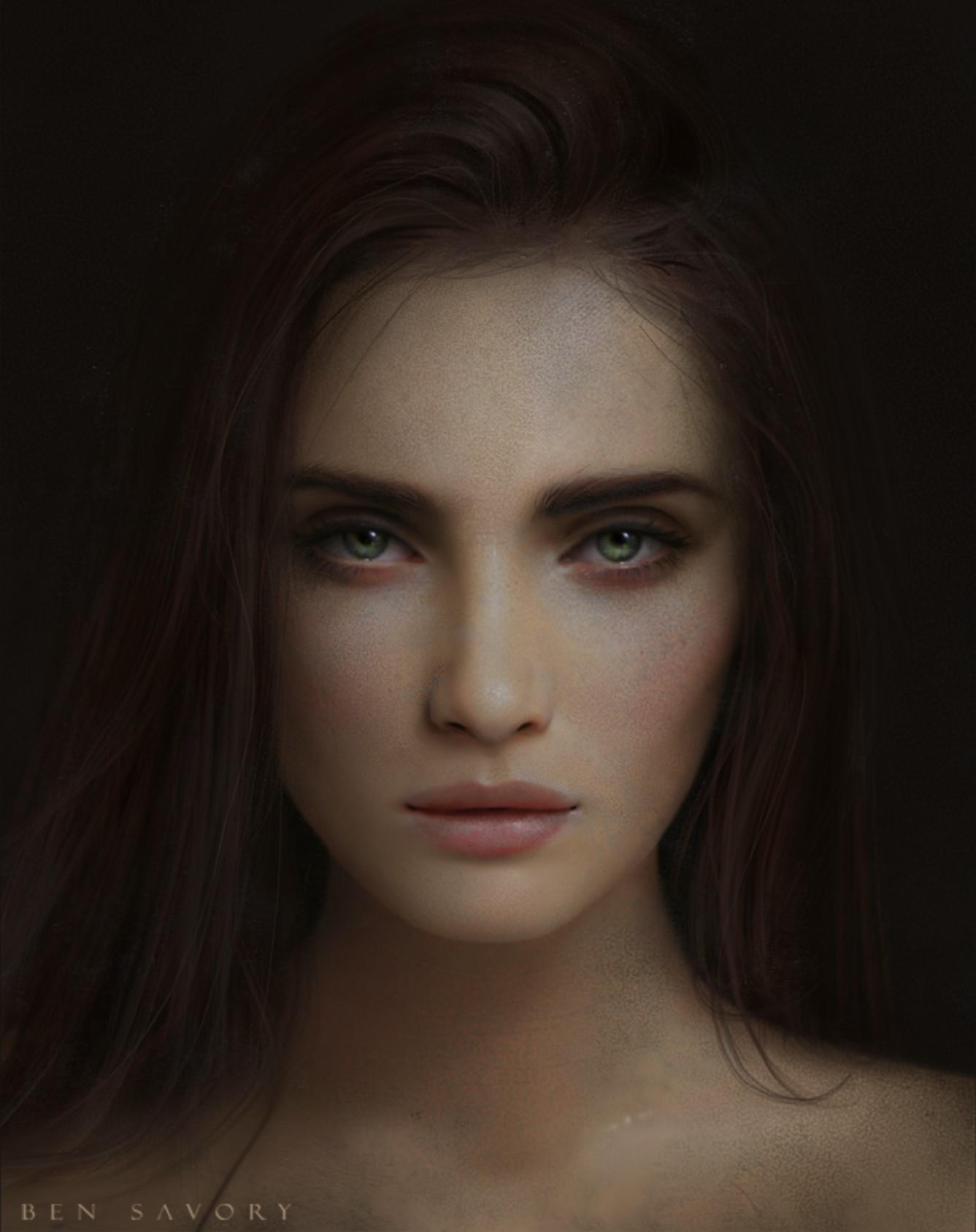 Painting of a woman with green eyes HD Phone Wallpaper