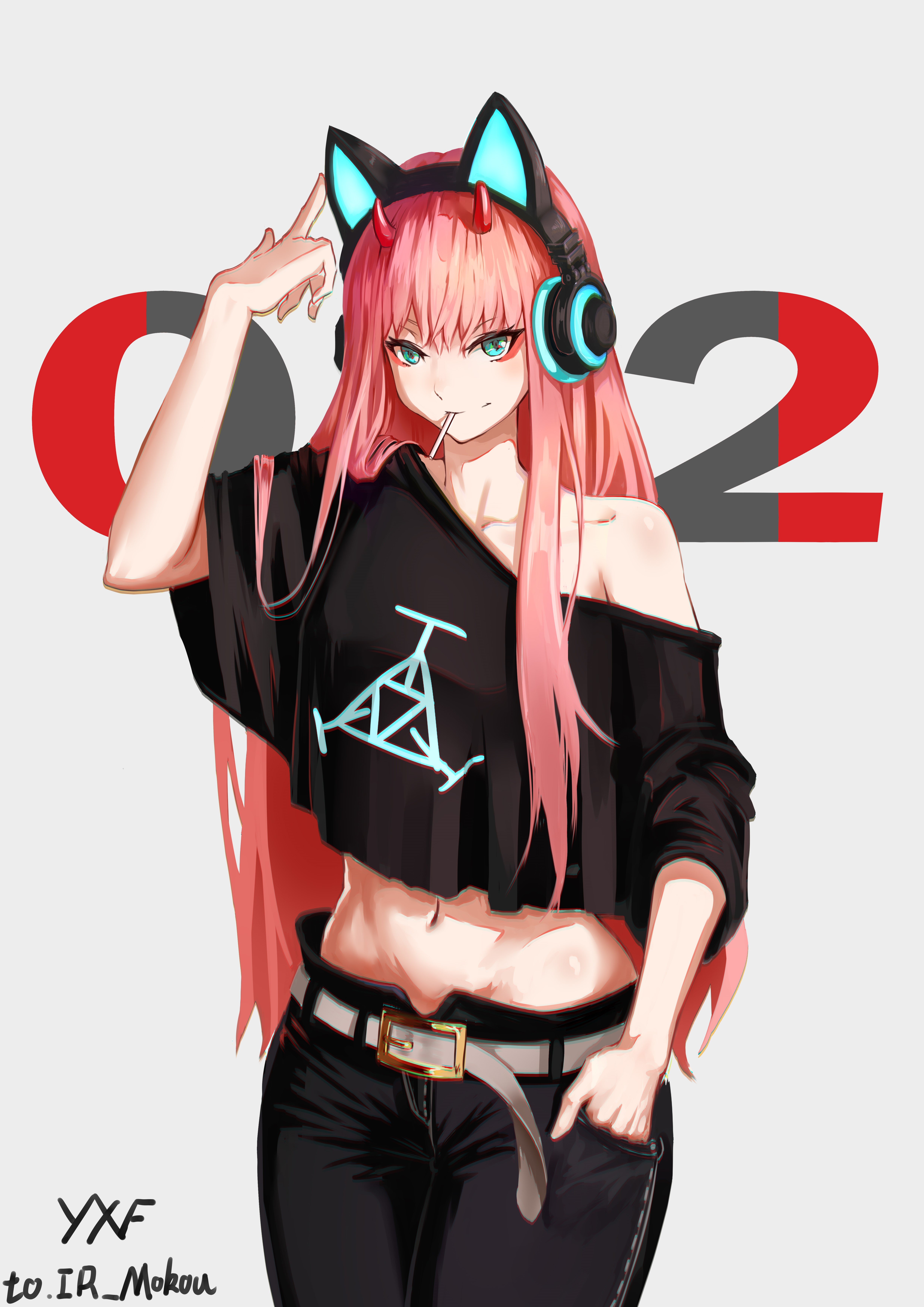 Zero Two from Darling in the FranXX with headphones HD Phone Wallpaper