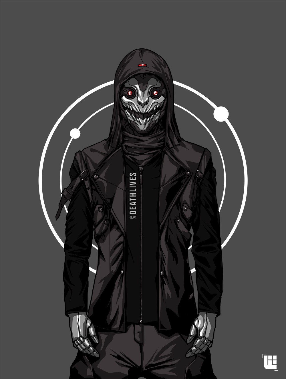 Masked figure with "DEATHLIVES" shirt and leather jacket HD Phone Wallpaper