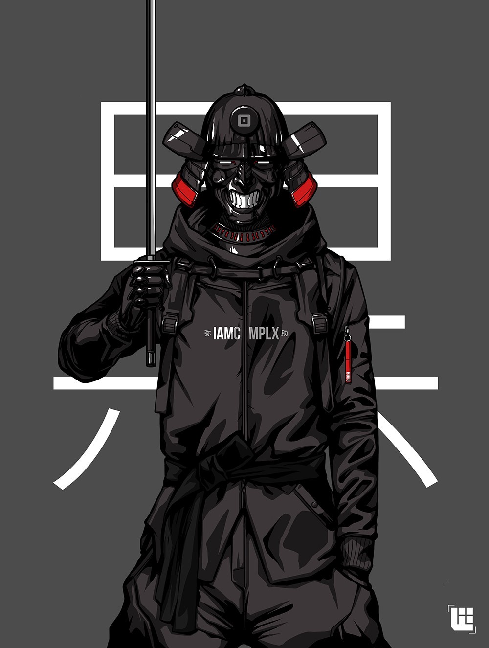 Samurai with sword and mask by Bryan Lie HD Phone Wallpaper