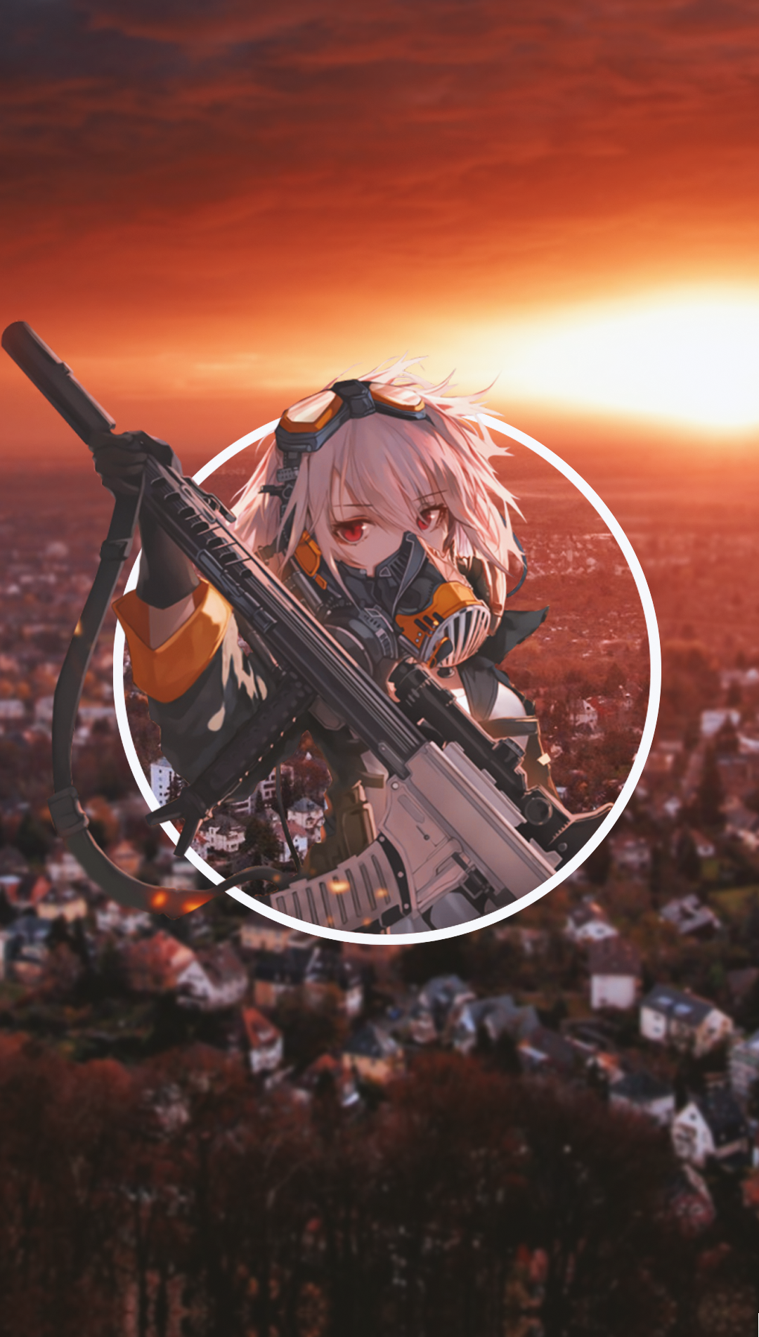 Anime girl with gas mask and rifle HD Phone Wallpaper