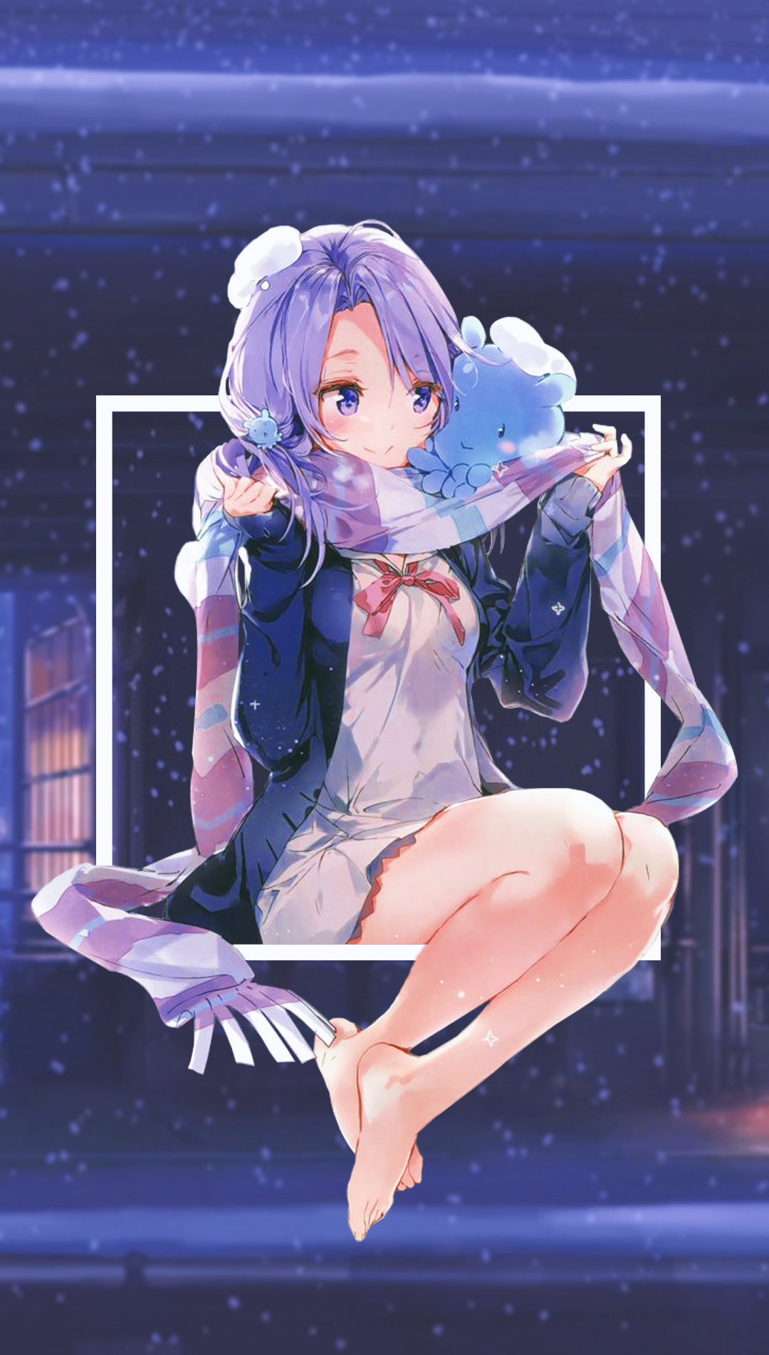 Anime girl with purple hair and blue creature HD Phone Wallpaper