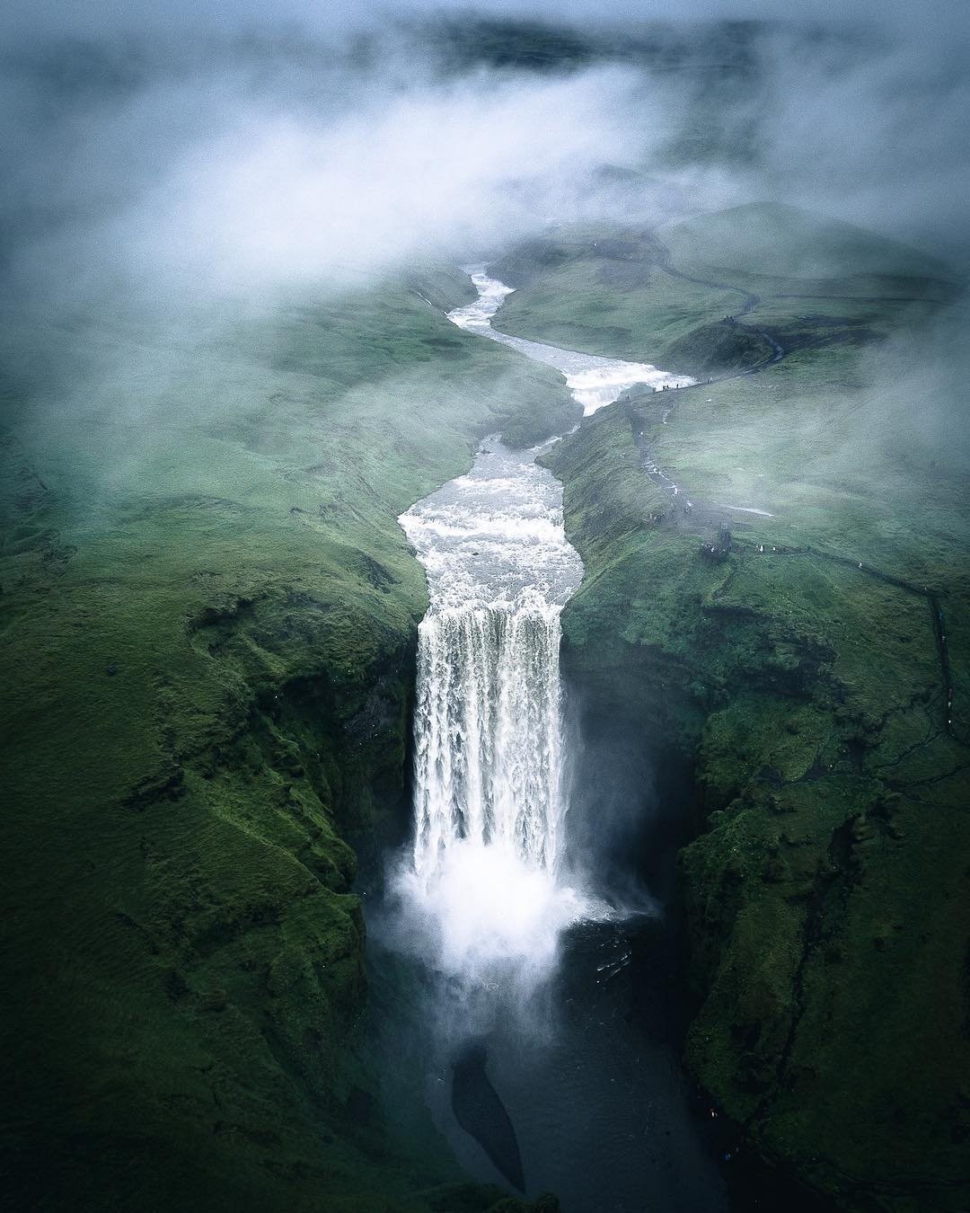 Misty Waterfall in a Green Landscape HD Phone Wallpaper