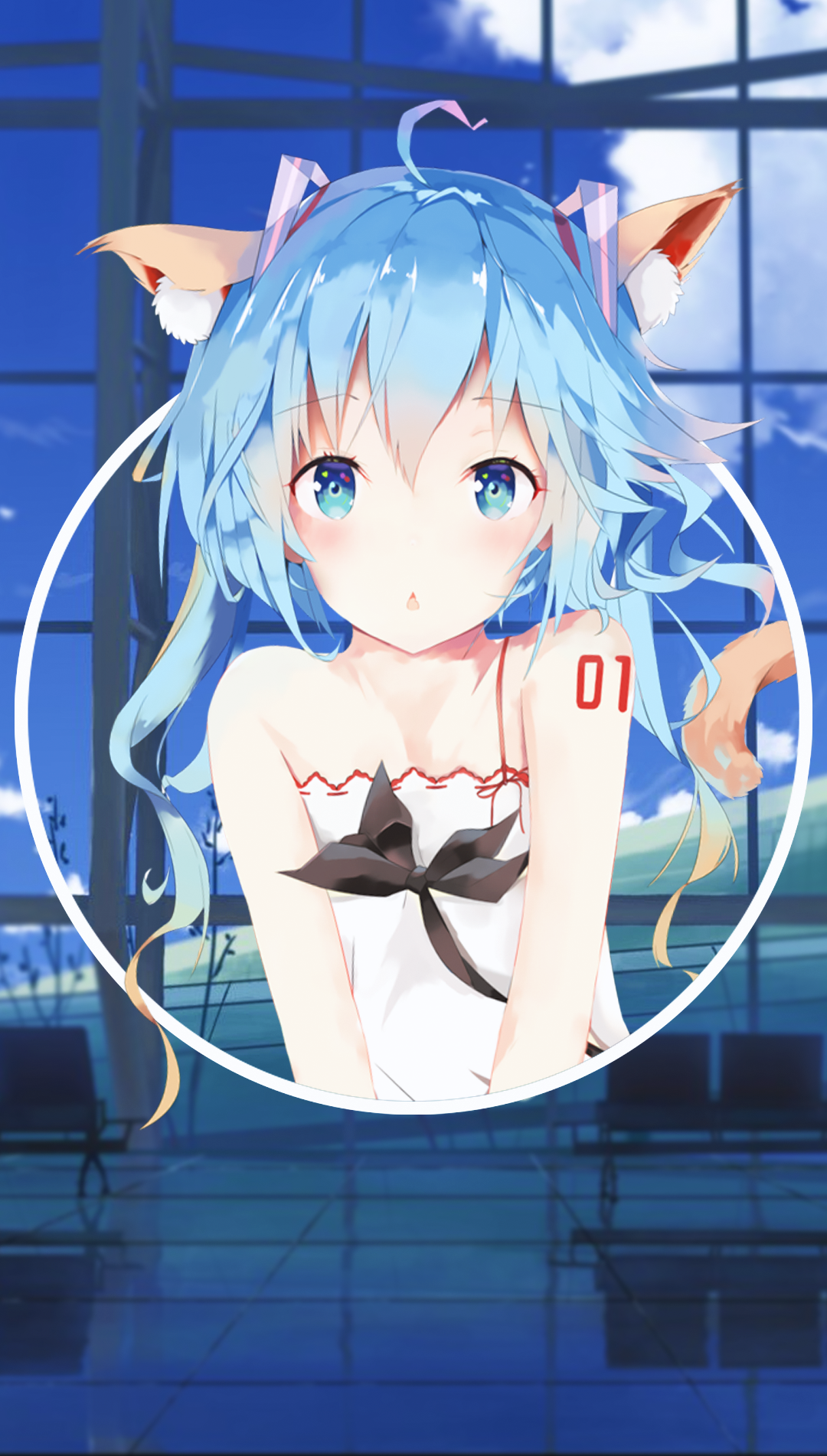 Anime girl with blue hair and cat ears HD Phone Wallpaper