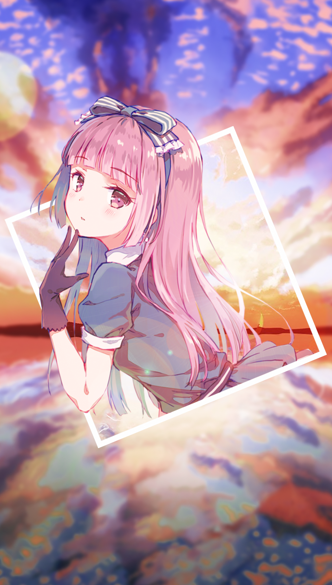 Anime girl with pink hair and blue dress HD Phone Wallpaper