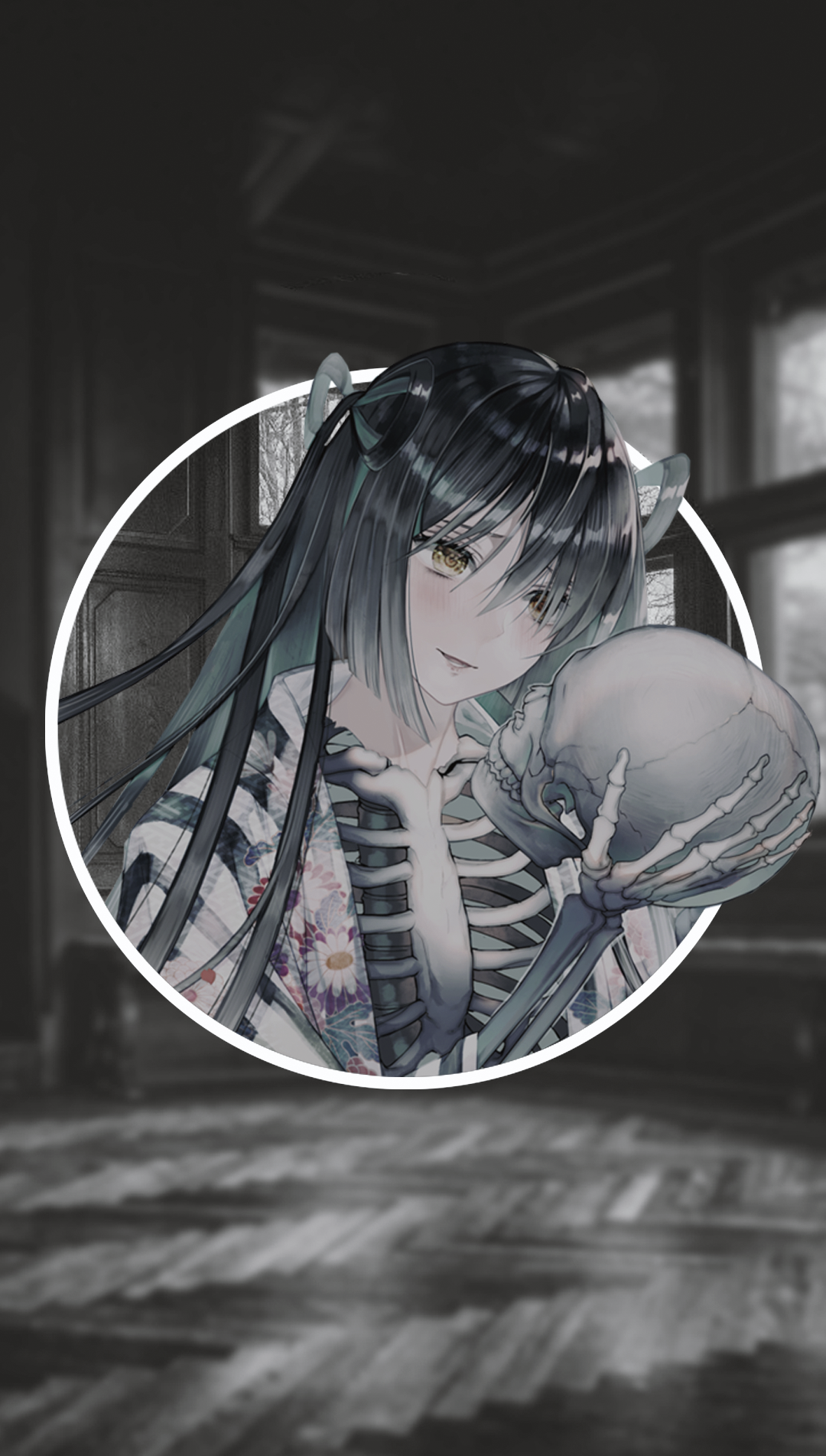 Anime girl with cat ears holding a skull HD Phone Wallpaper