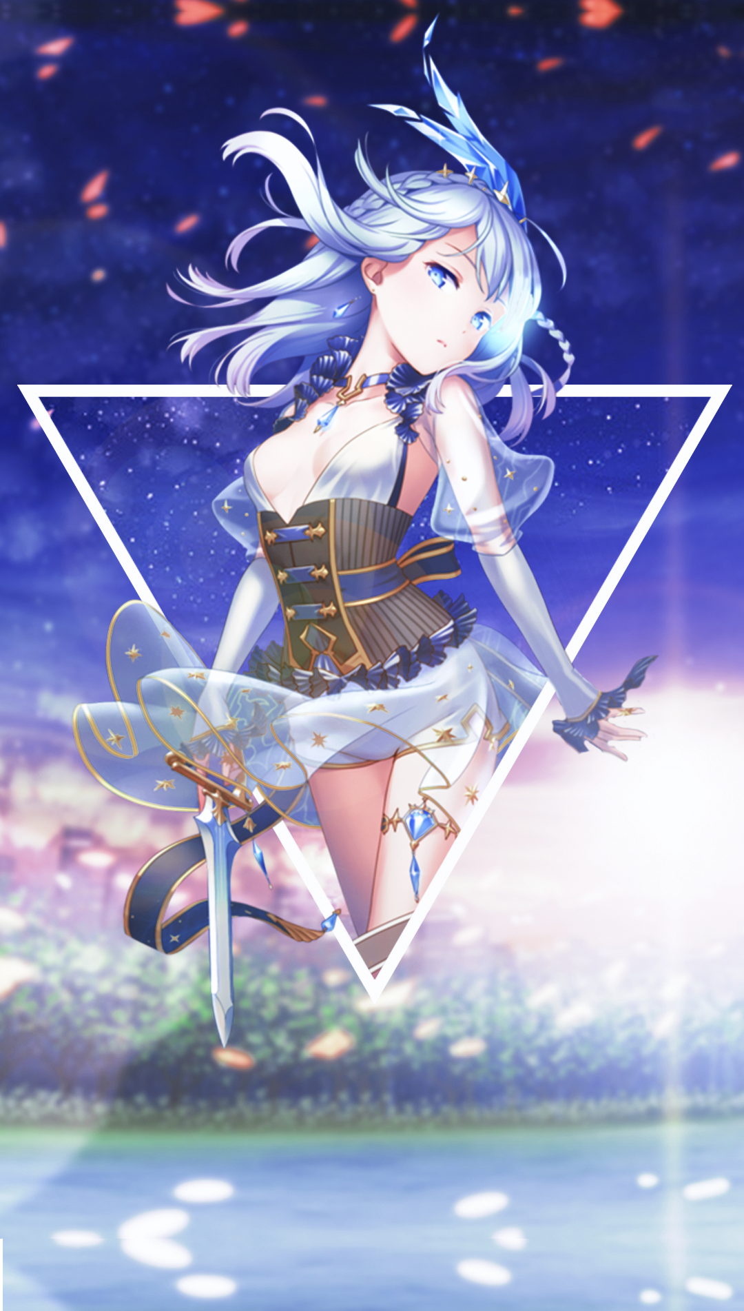 Anime girl with sword and blue hair HD Phone Wallpaper