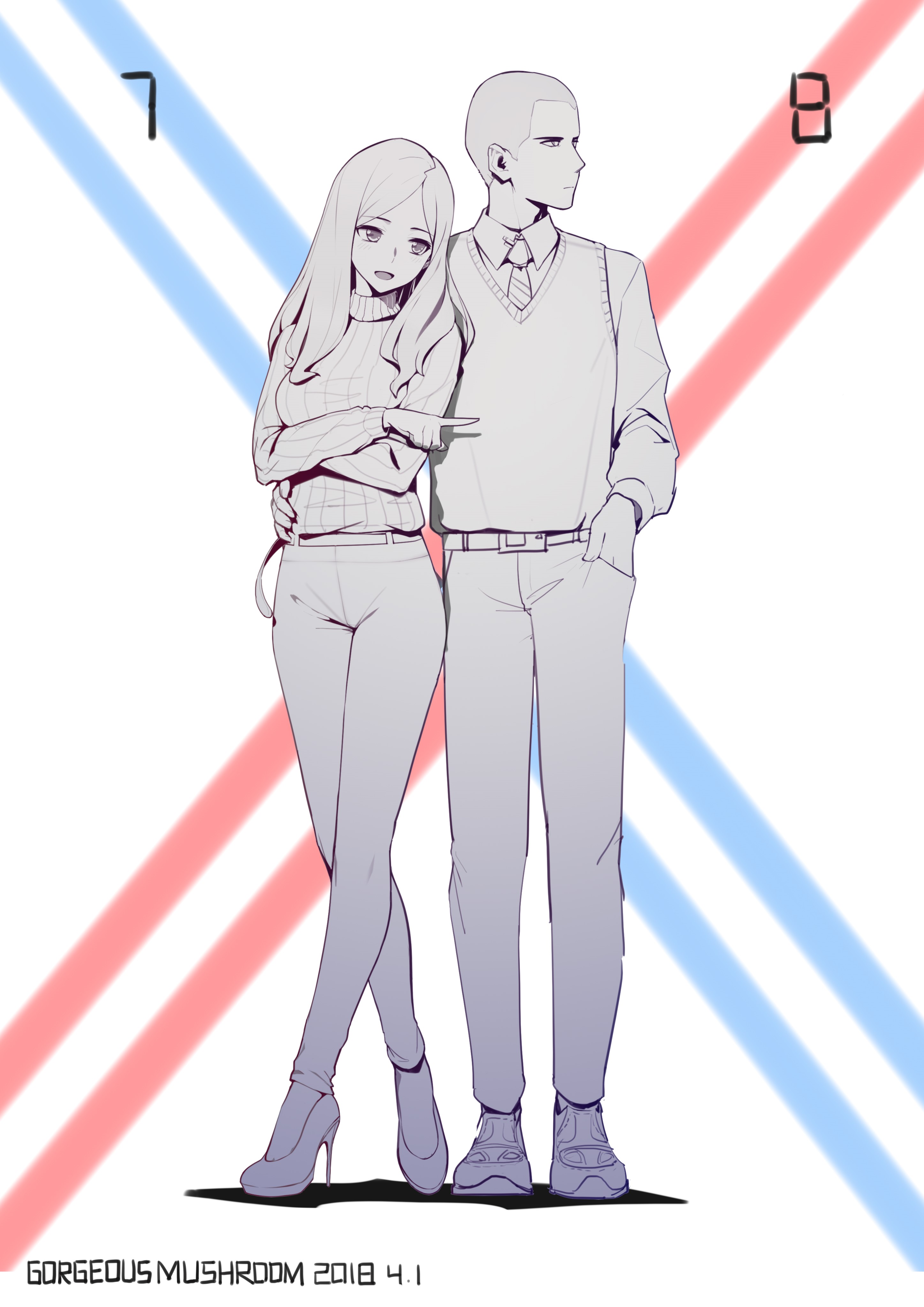Couple from Darling in the FranXX fan art HD Phone Wallpaper
