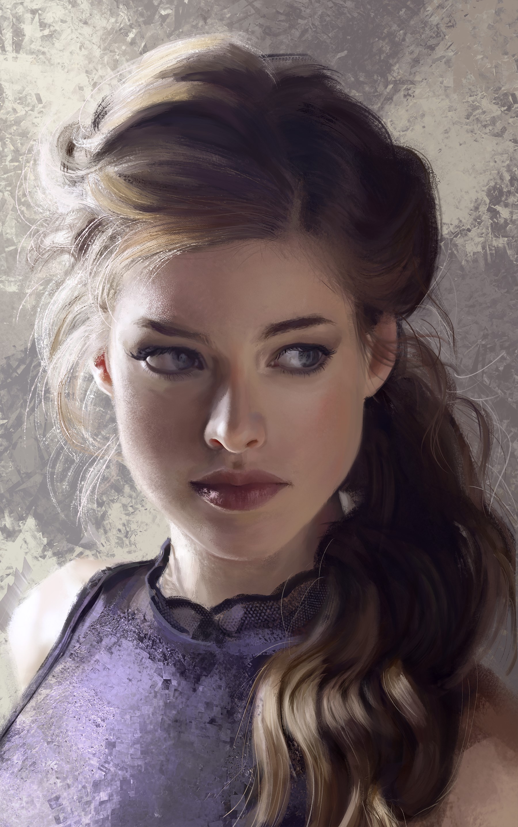 Digital painting of a woman with a ponytail HD Phone Wallpaper
