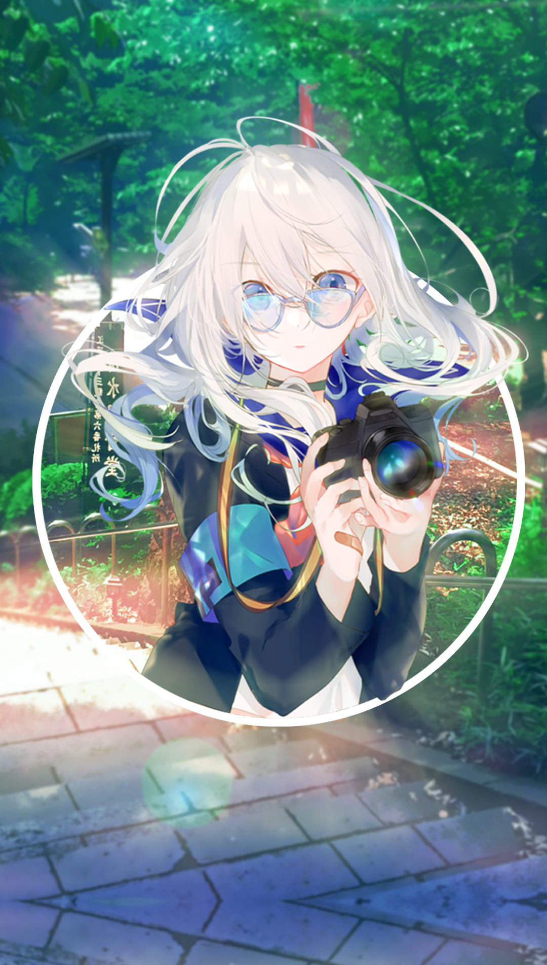 Anime girl with camera in park HD Phone Wallpaper