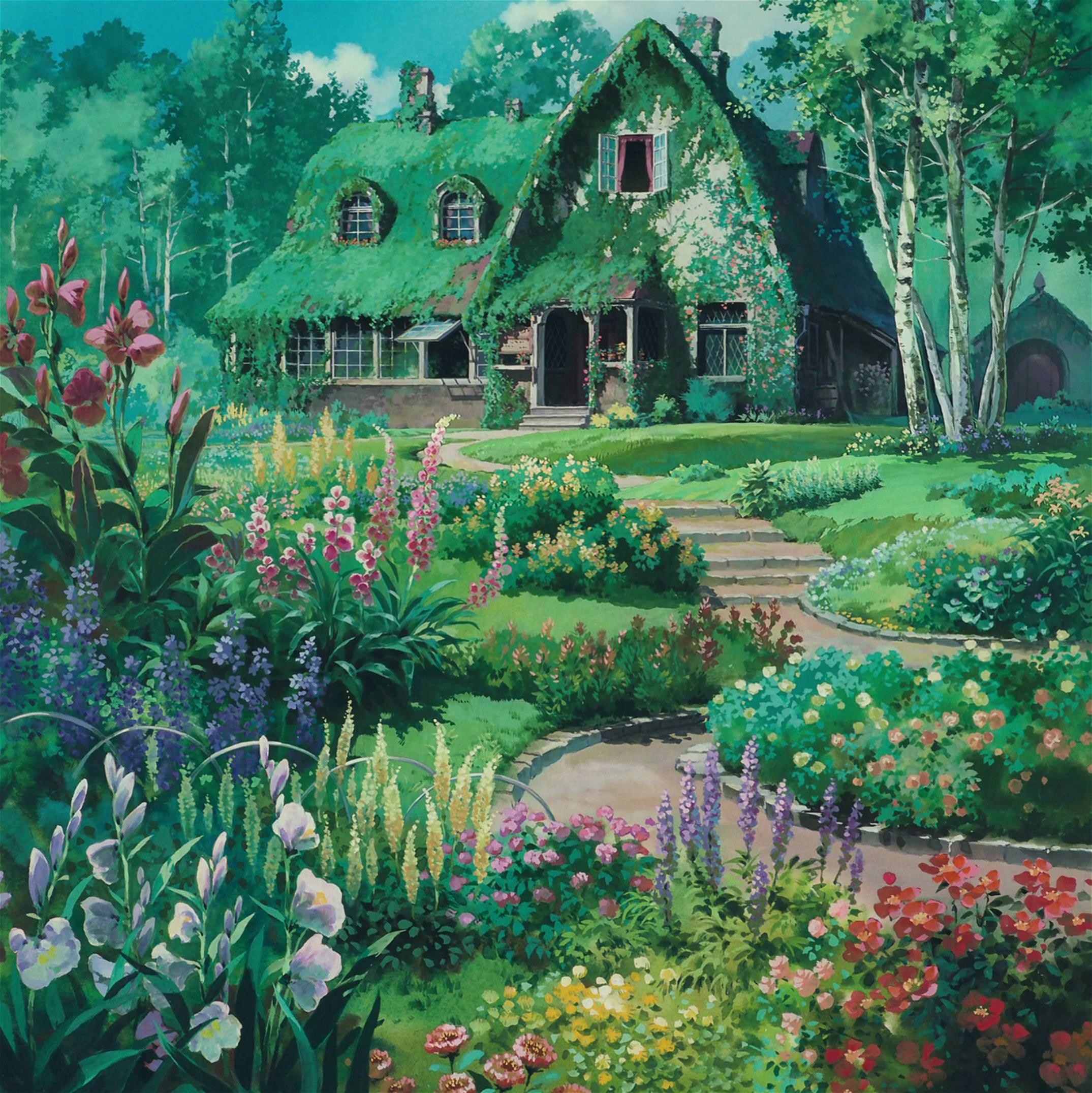 Kiki's Delivery Service Ghibli Anime House and Garden HD Phone Wallpaper