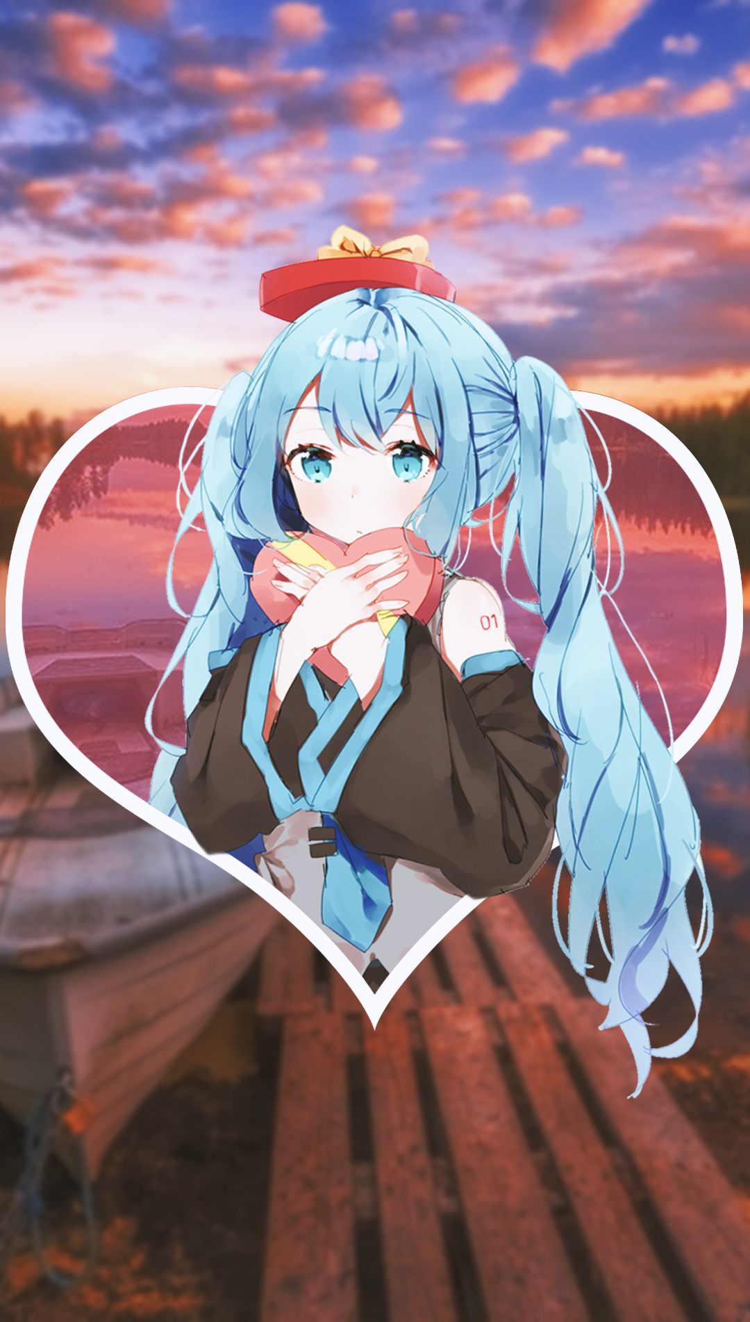 Hatsune Miku with a heart-shaped gift HD Phone Wallpaper