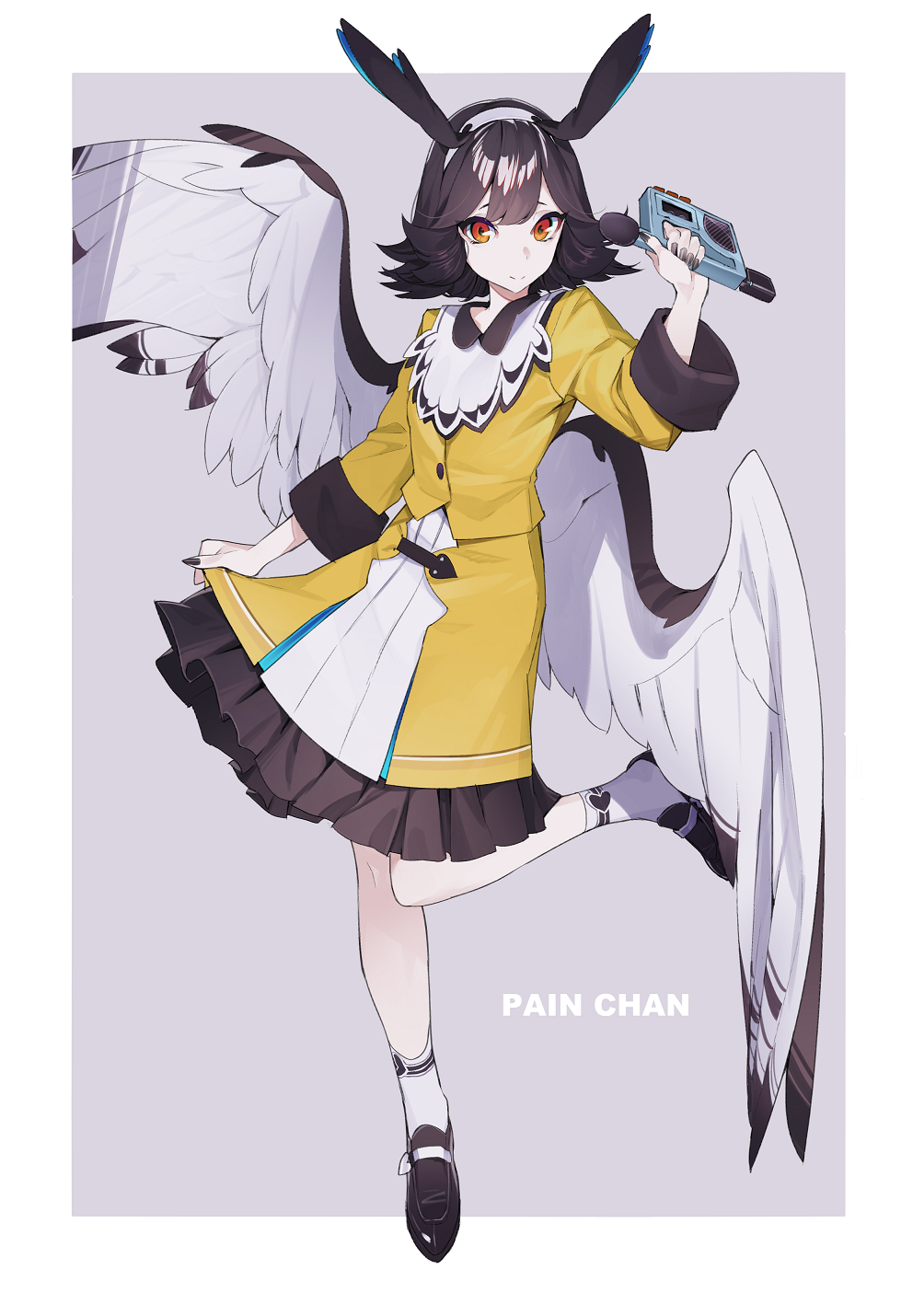 Anime girl with wings and a device HD Phone Wallpaper
