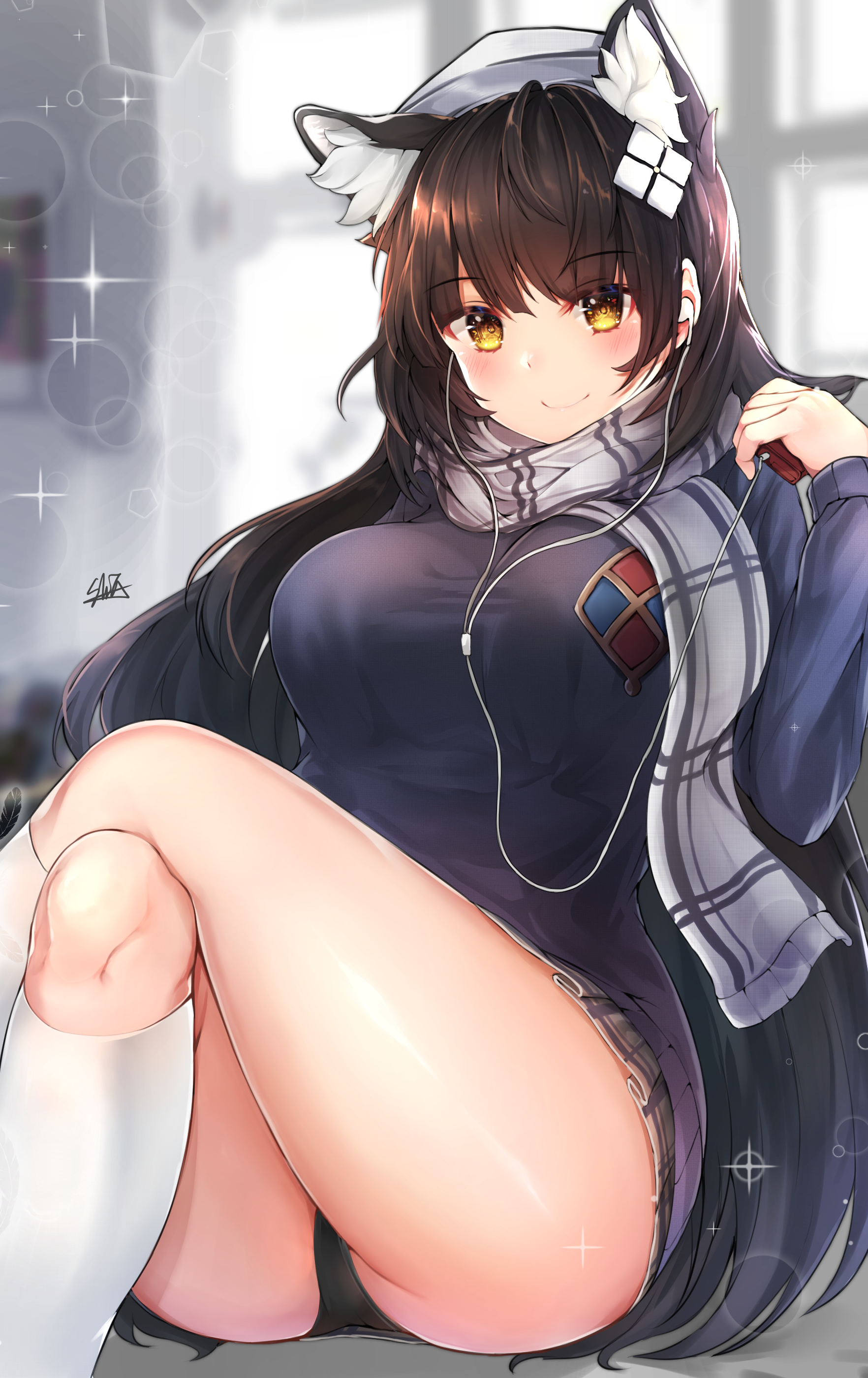 Anime girl with cat ears and headphones HD Phone Wallpaper