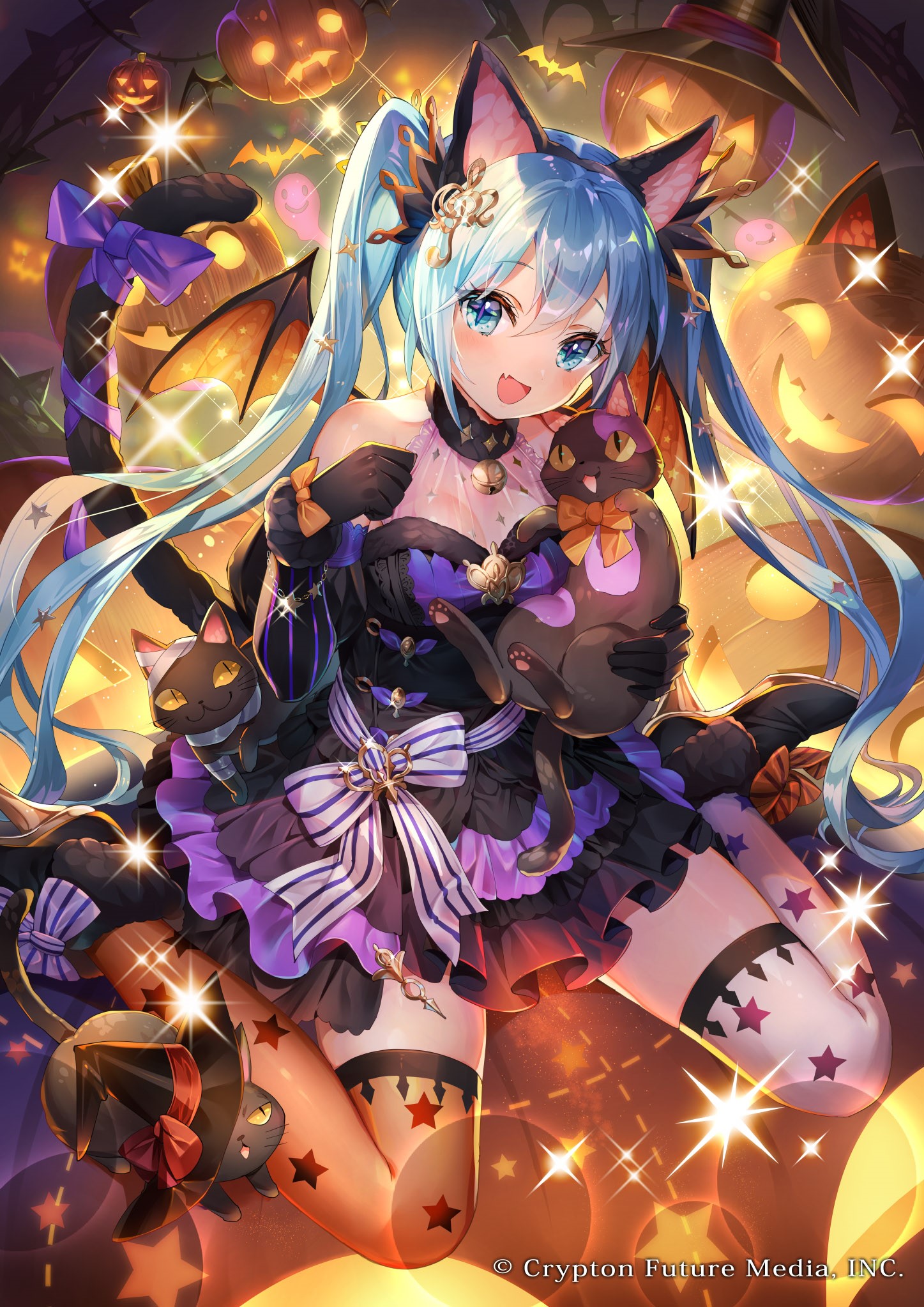 Hatsune Miku Halloween Cat Girl Artwork HD Phone Wallpaper