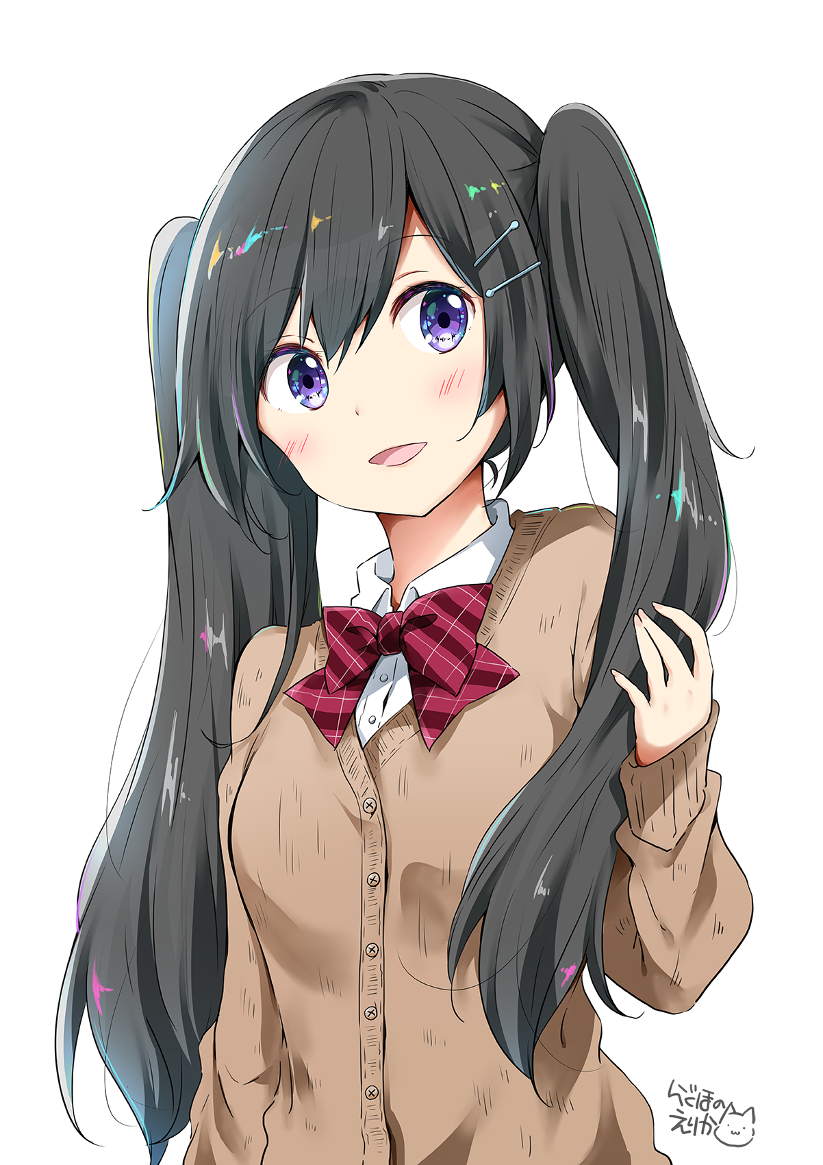 Anime girl with pigtails wearing school uniform HD Phone Wallpaper