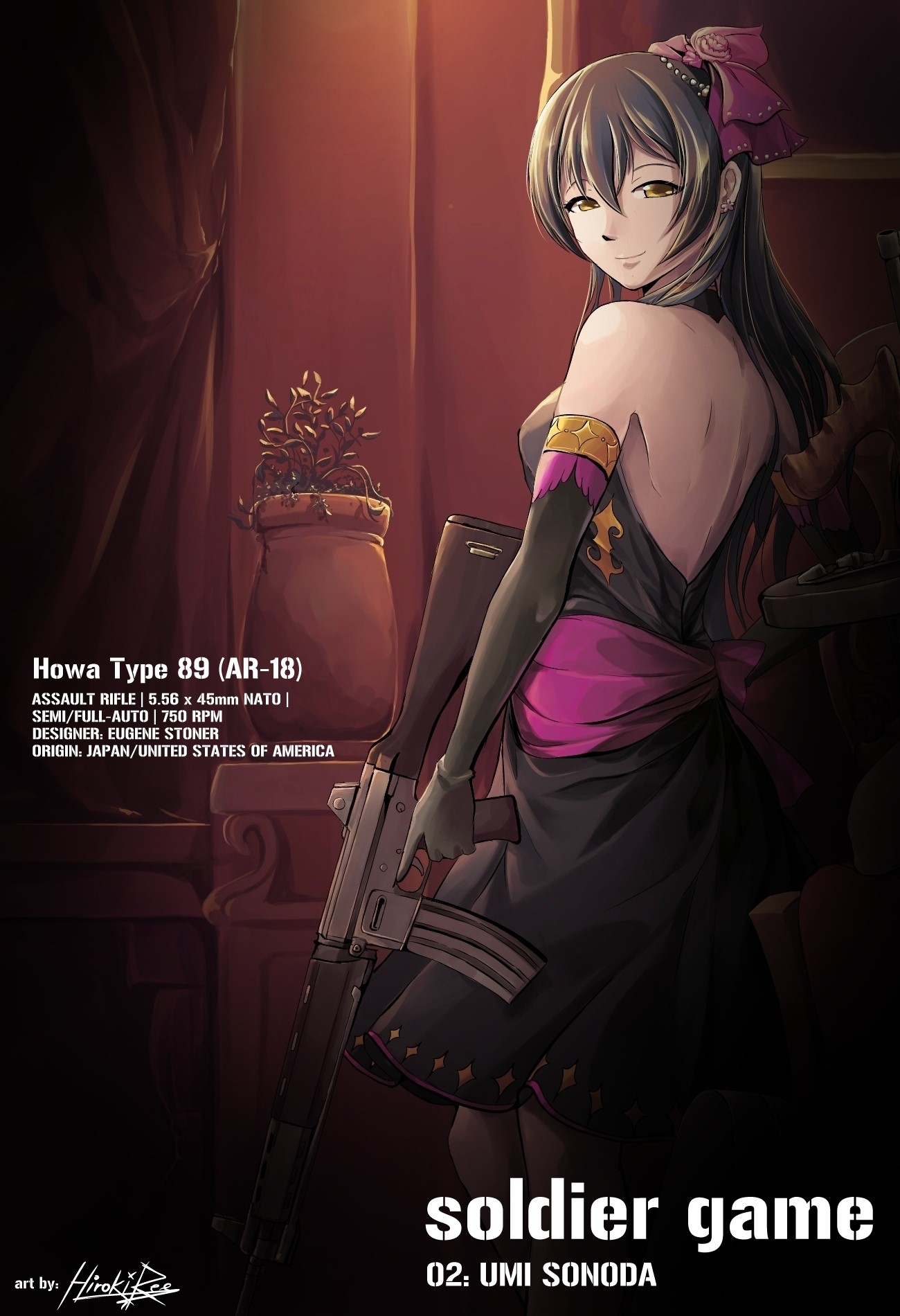 Sonoda Umi from Love Live! with Howa Type 89 rifle HD Phone Wallpaper