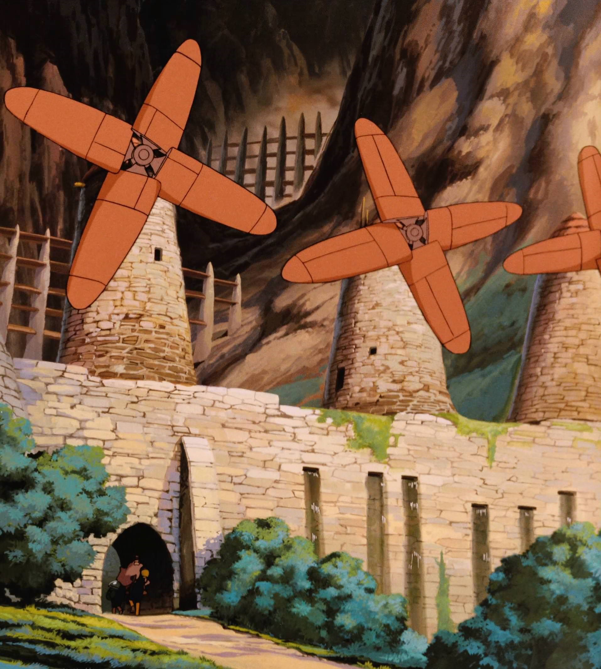 Windmills in a Studio Ghibli anime landscape HD Phone Wallpaper