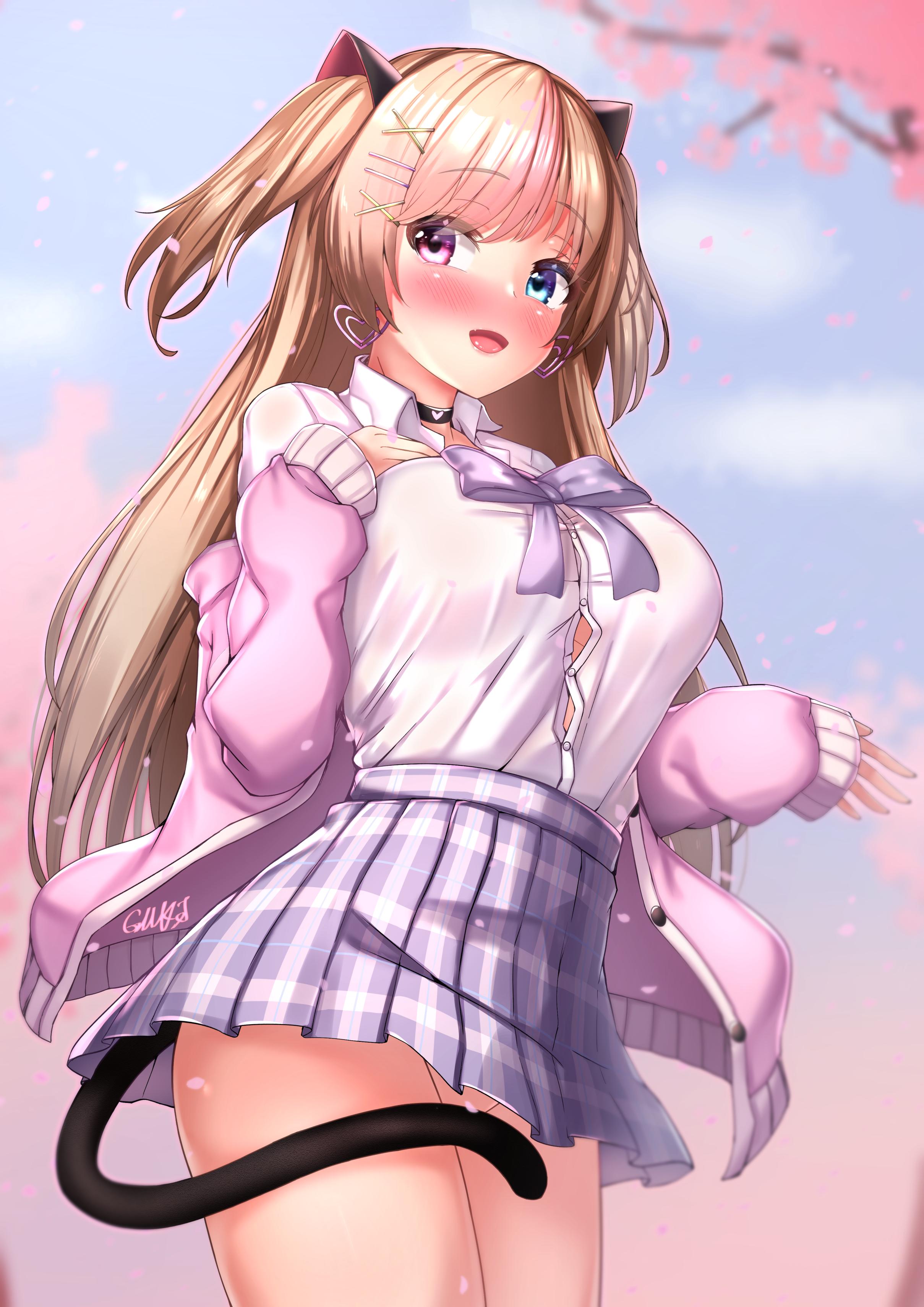 Anime girl with cat ears and tail HD Phone Wallpaper