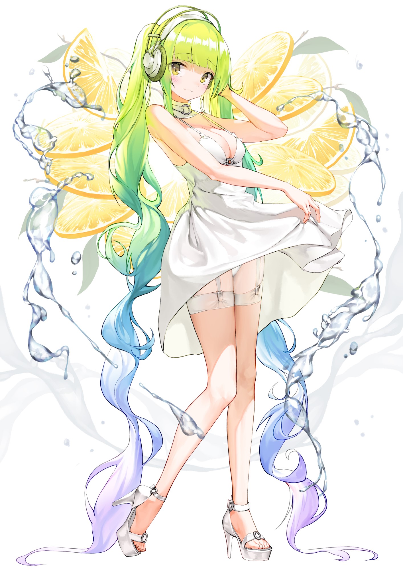 Anime girl with headphones and lemon slices HD Phone Wallpaper