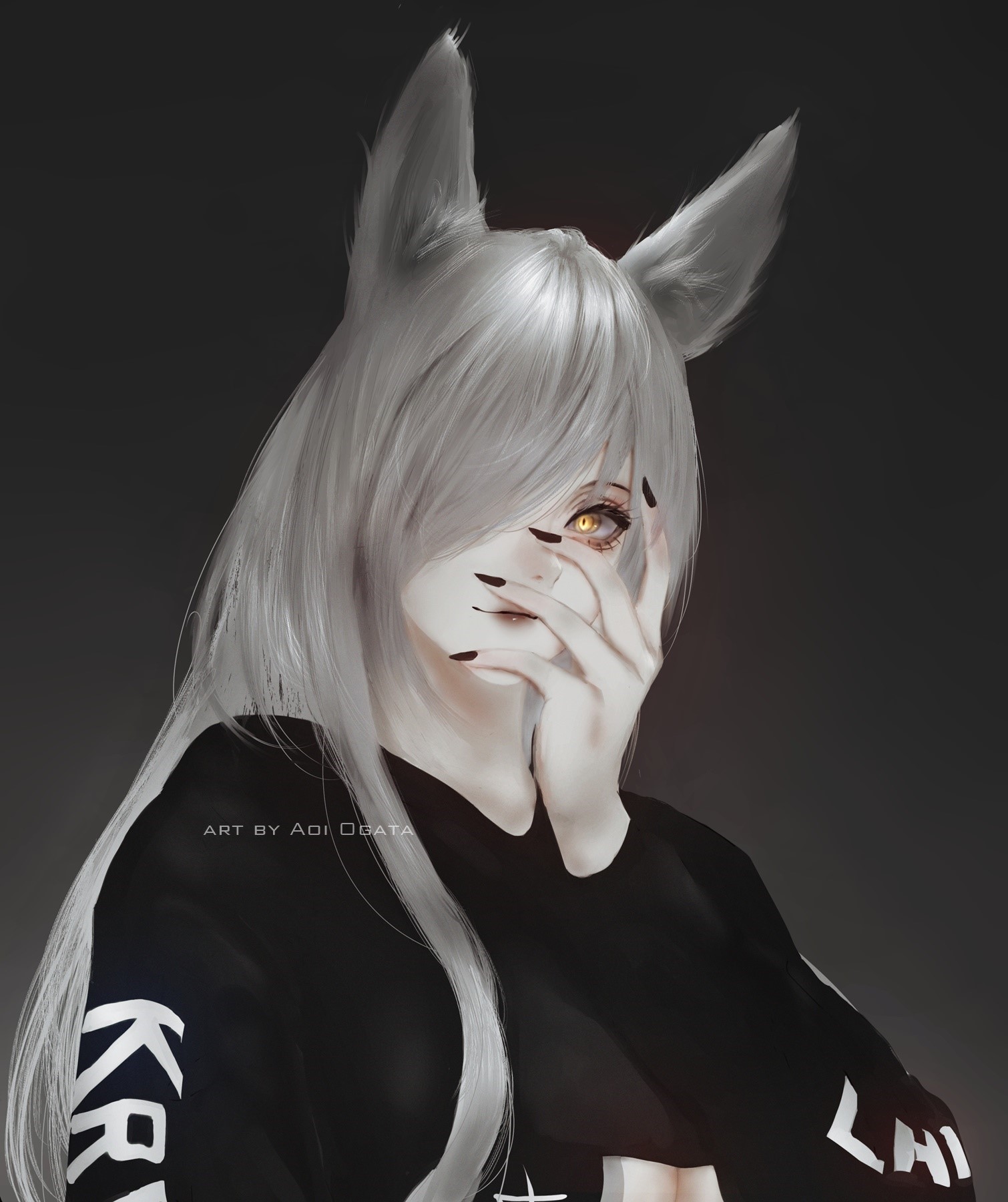 Anime girl with white hair and fox ears HD Phone Wallpaper