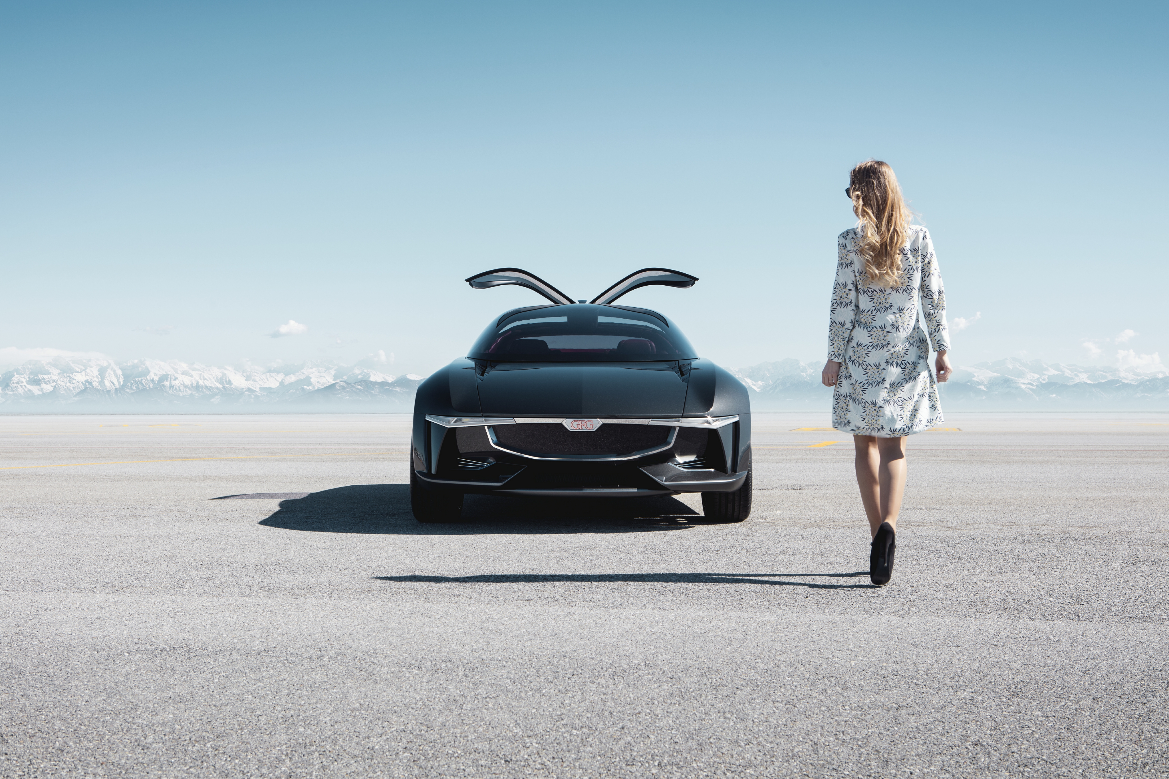GFG Sibylla EV Concept car with woman HD Wallpaper