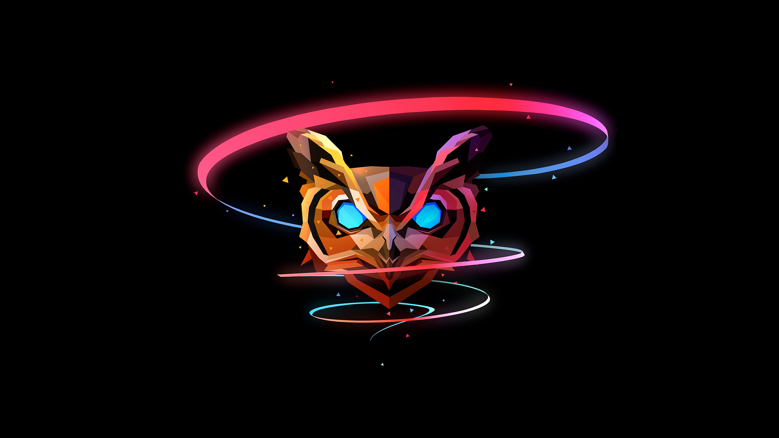 Low poly owl with neon rings HD Wallpaper