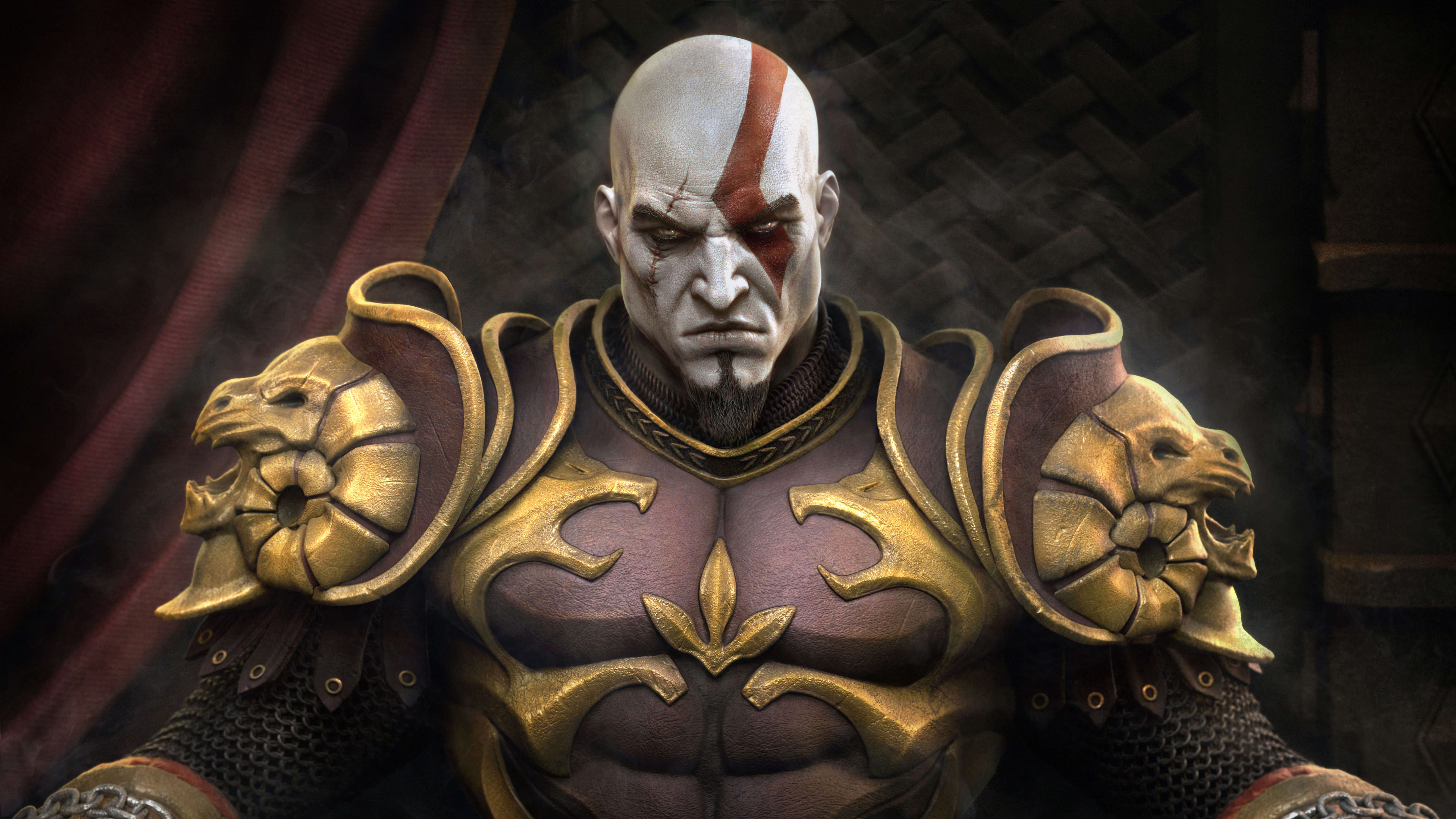 Kratos from God of War sitting on a throne HD Wallpaper
