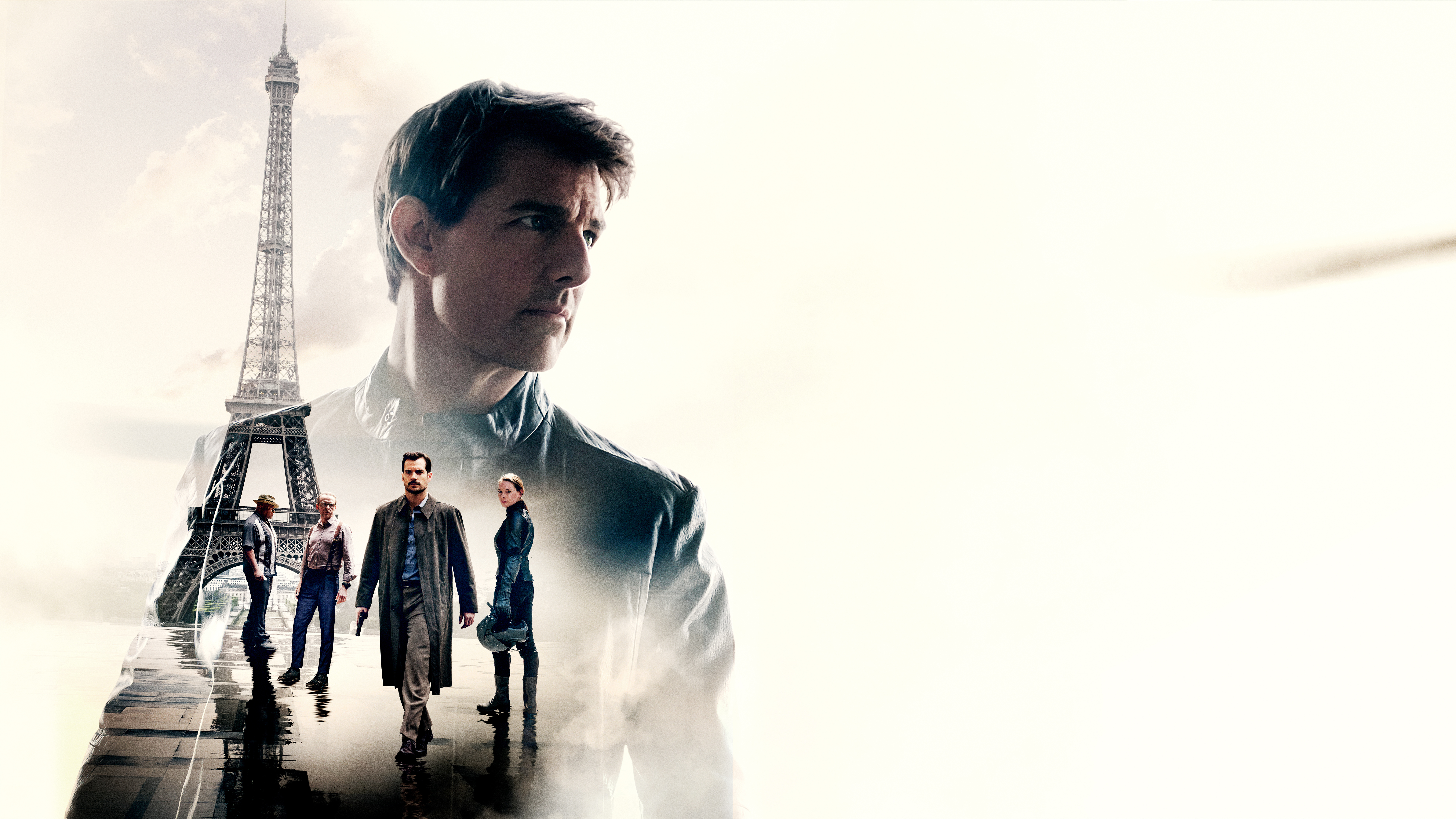 Tom Cruise and cast from Mission: Impossible - Fallout with Eiffel Tower HD Wallpaper