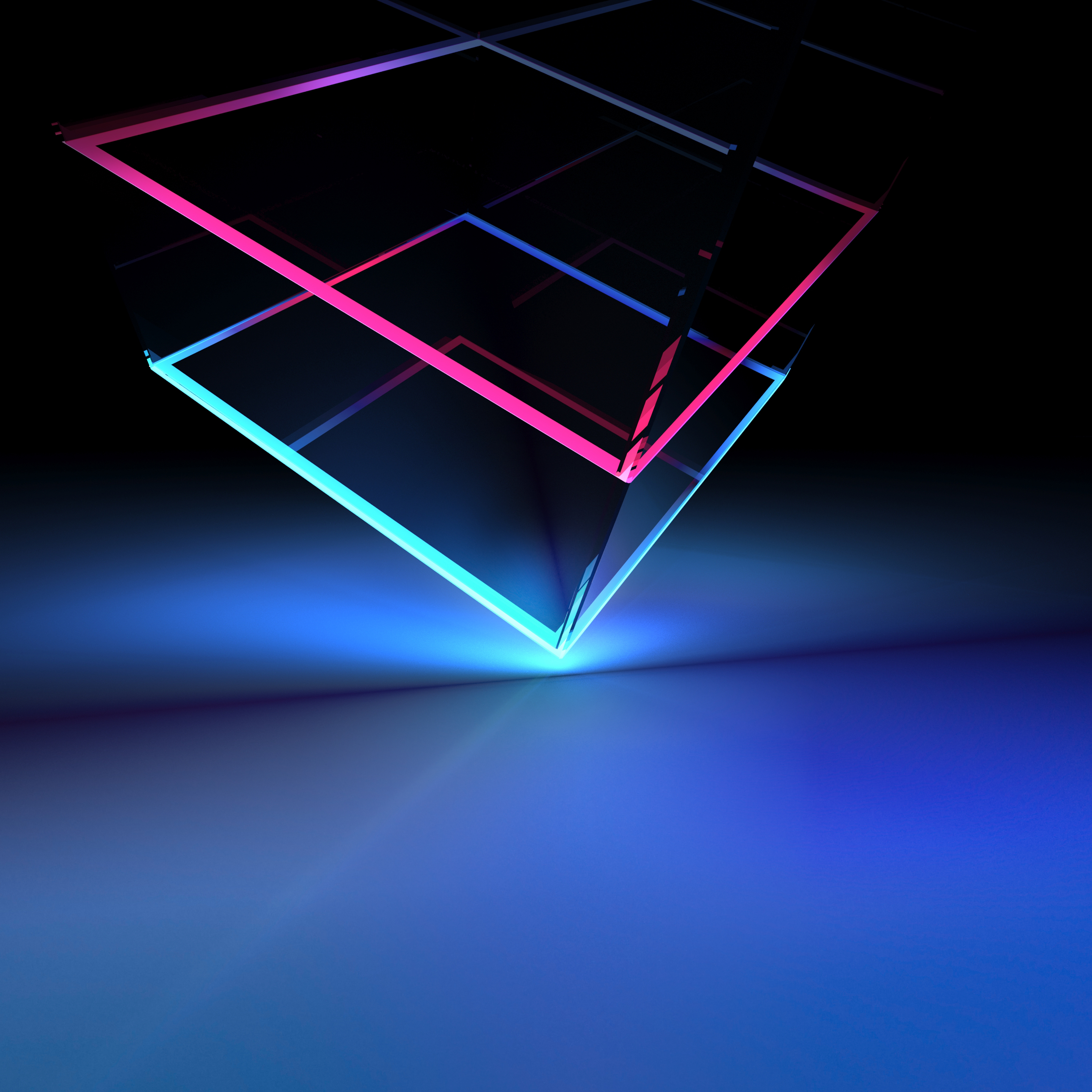 3D Cube with Neon Blue and Pink Lights HD Wallpaper