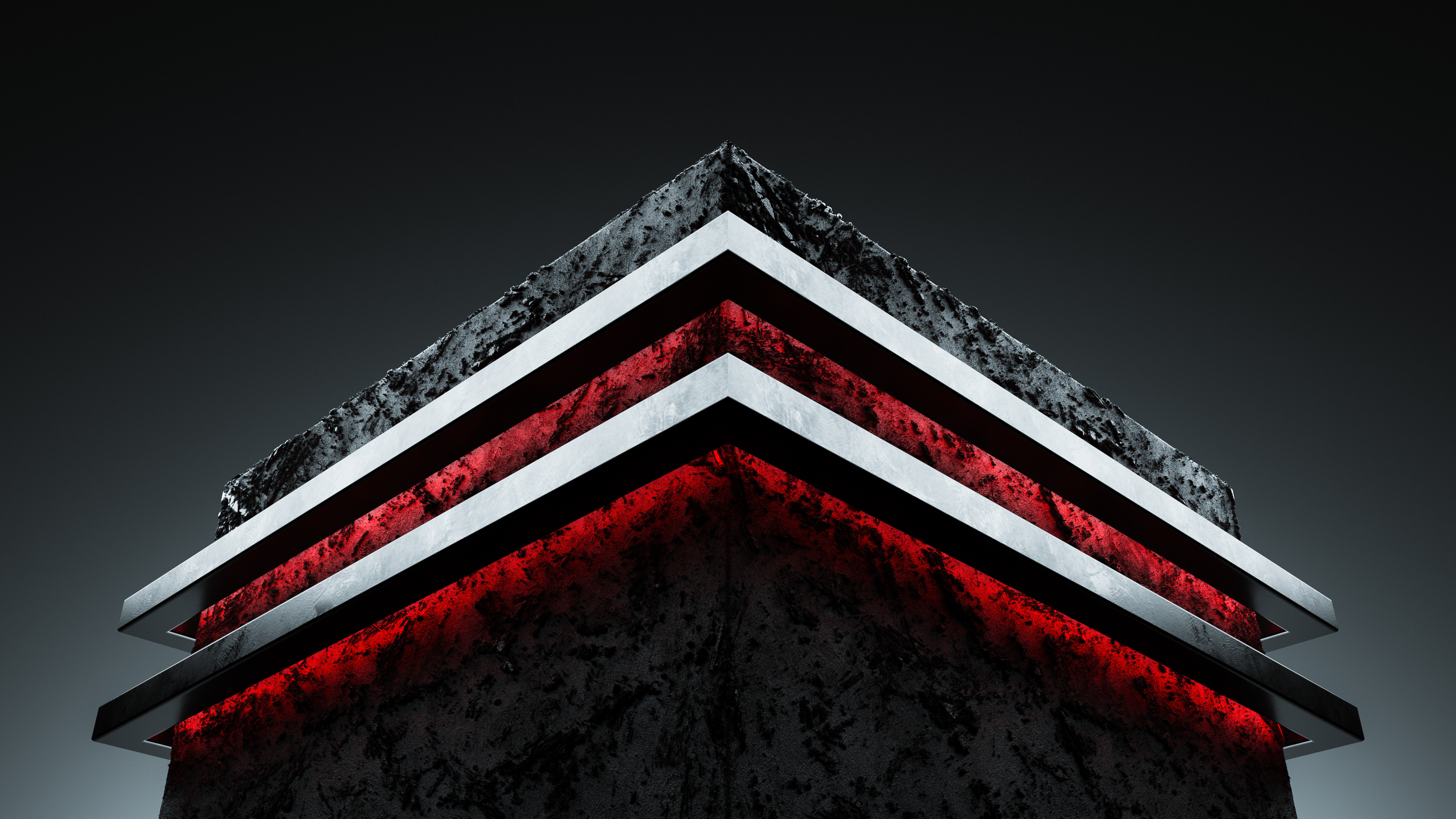 Modern layered cube with red lighting 4K HD Wallpaper